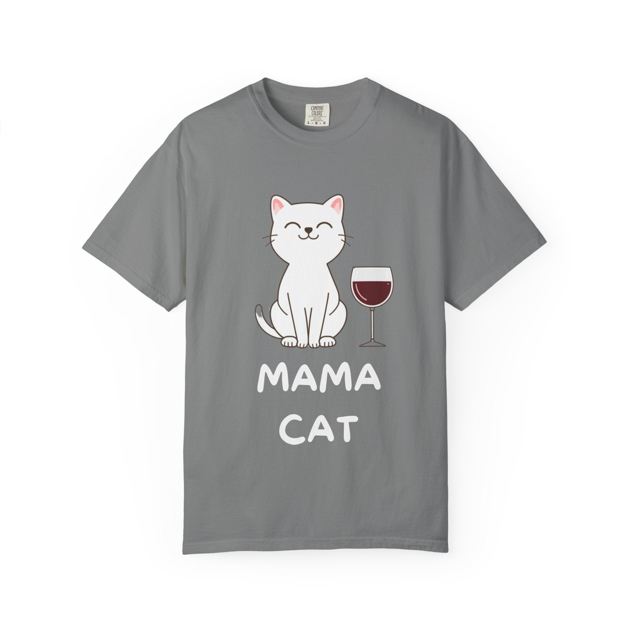 Mama Cat T-Shirt — Cute Cat & Wine Graphic Tee for Cat Moms