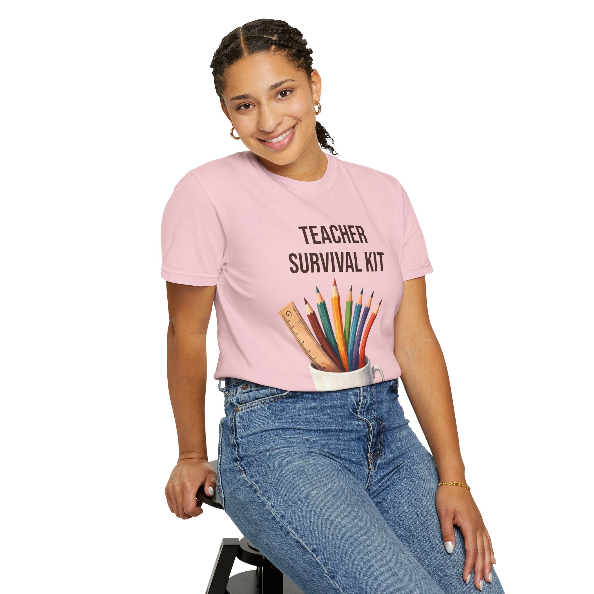 Teacher Survival Kit T-Shirt — Cute Pencil & Mug Graphic Tee for Teachers, Back-to-School Gift