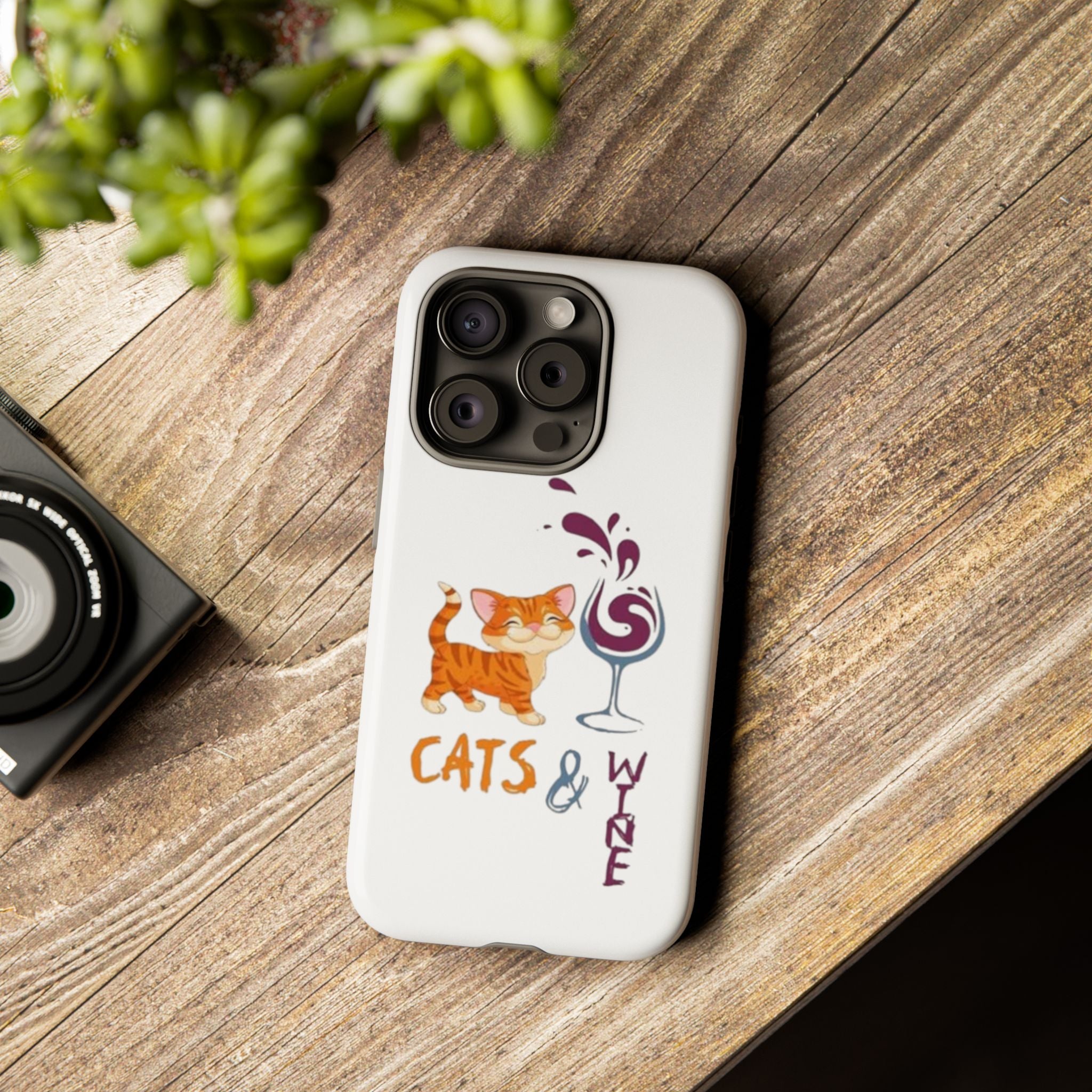 Cats & Wine Phone Case — Cute Orange Cat with Wine Glass Protective Case