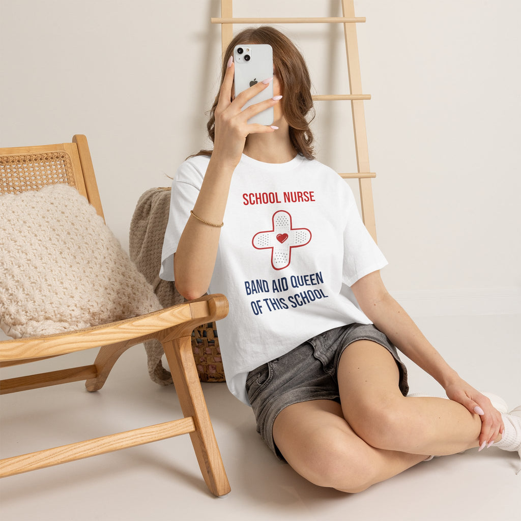 School Nurse T-Shirt – “Band Aid Queen of This School” Cotton Tee