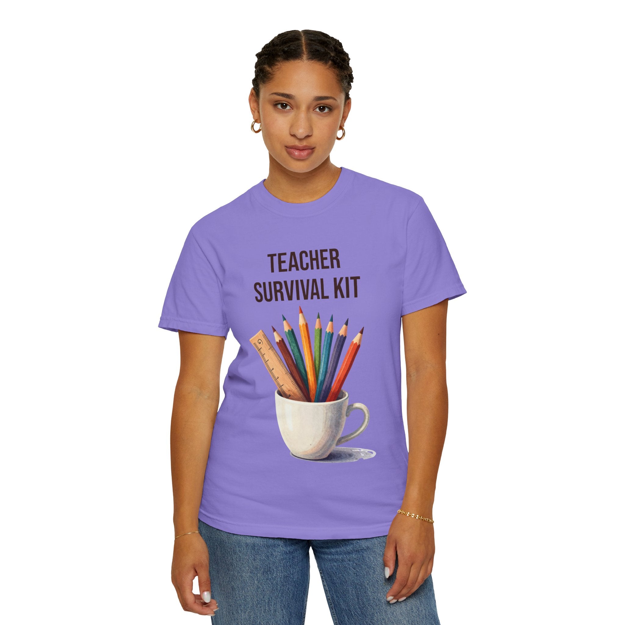 Teacher Survival Kit T-Shirt — Cute Pencil & Mug Graphic Tee for Teachers, Back-to-School Gift