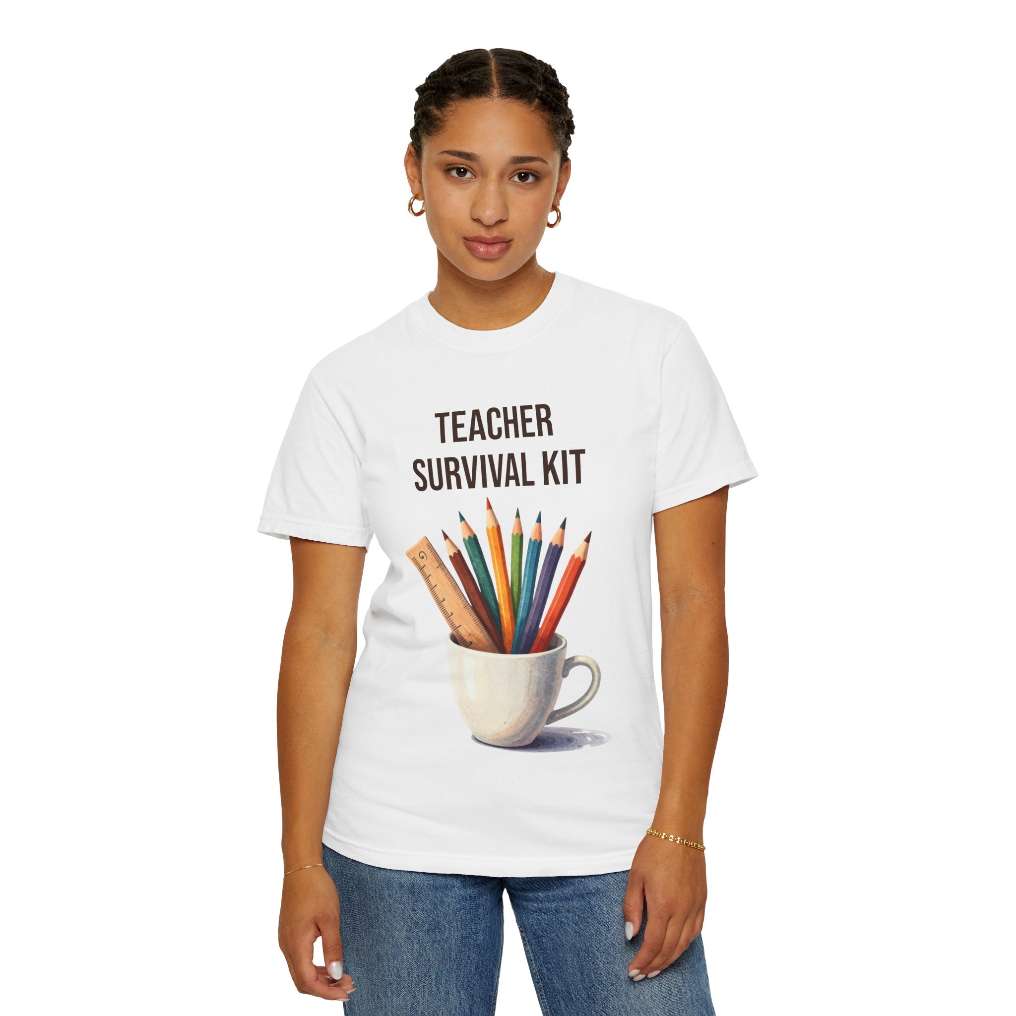 Teacher Survival Kit T-Shirt — Cute Pencil & Mug Graphic Tee for Teachers, Back-to-School Gift