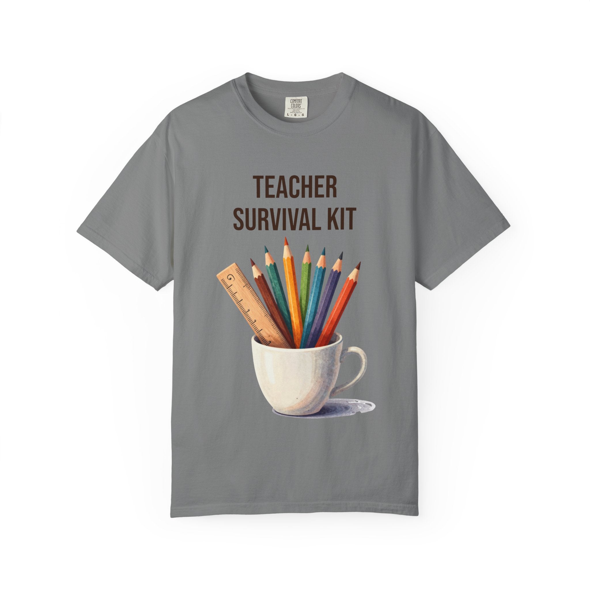 Teacher Survival Kit T-Shirt — Cute Pencil & Mug Graphic Tee for Teachers, Back-to-School Gift