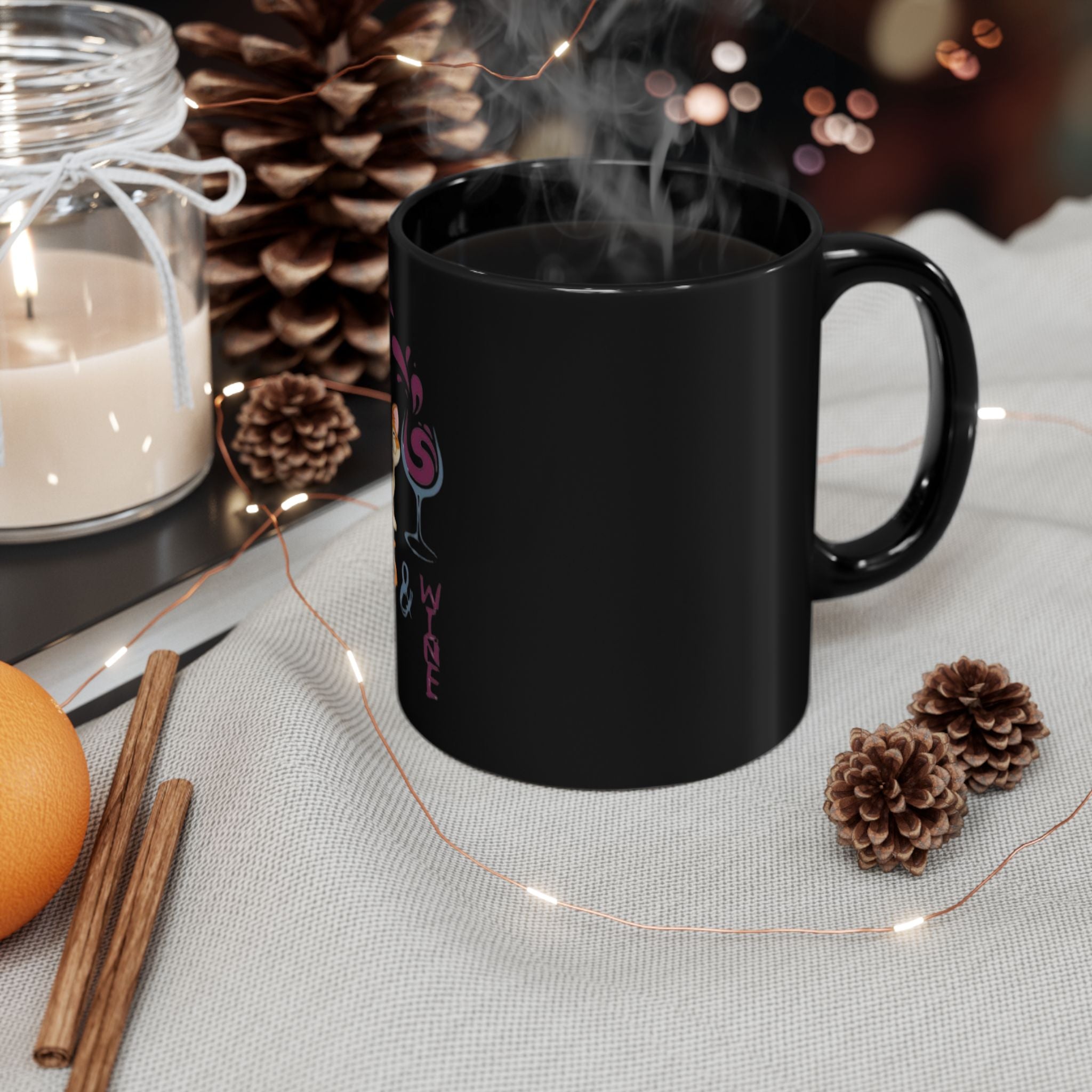 Cats & Wine Black Coffee Mug — Cute Cat Wine Lover Gift (11oz/15oz)