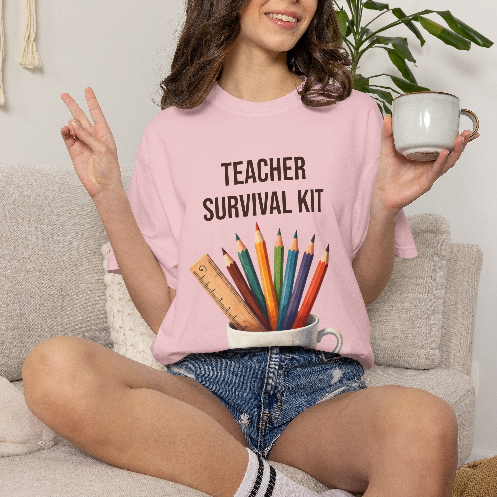 Teacher Survival Kit T-Shirt — Cute Pencil & Mug Graphic Tee for Teachers, Back-to-School Gift