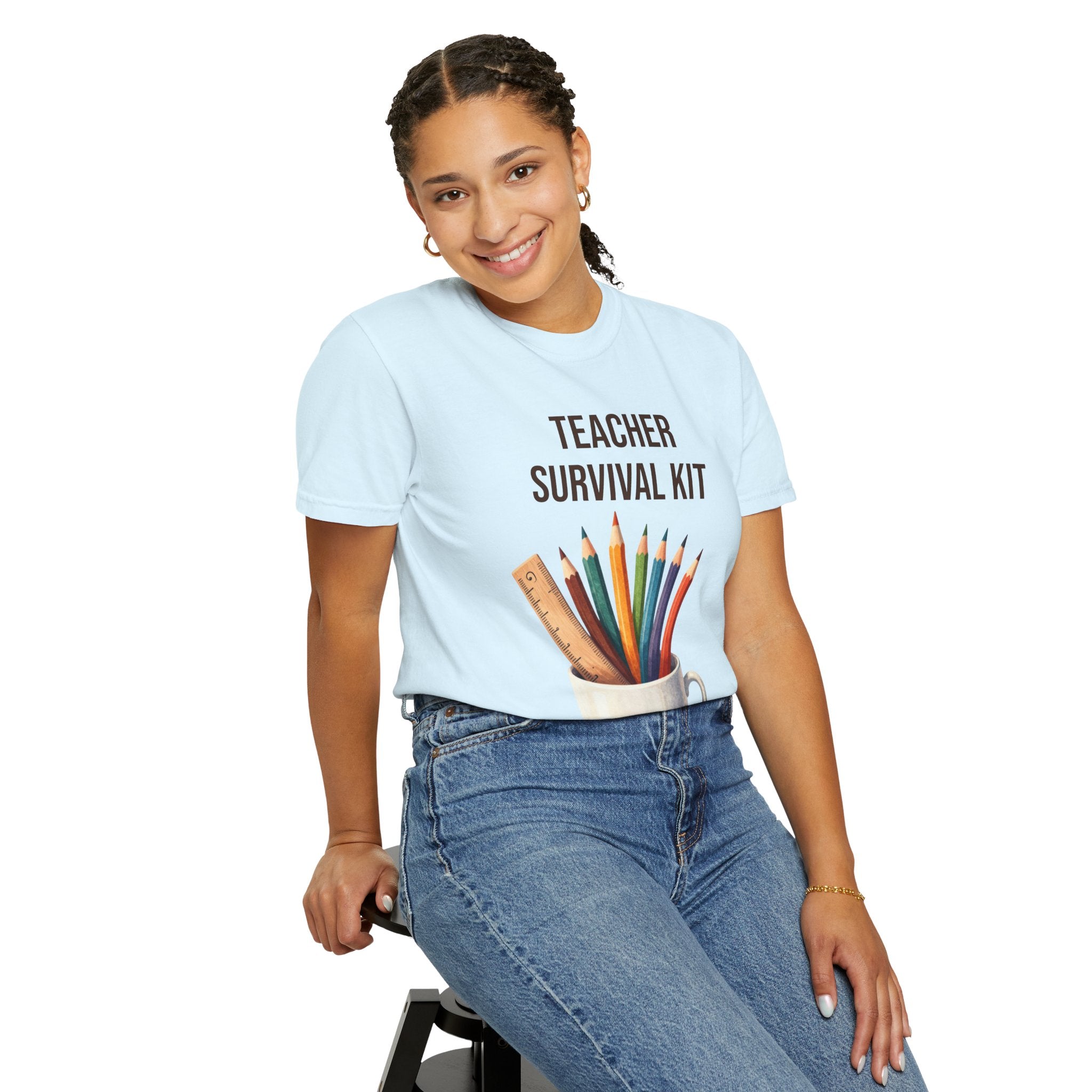 Teacher Survival Kit T-Shirt — Cute Pencil & Mug Graphic Tee for Teachers, Back-to-School Gift