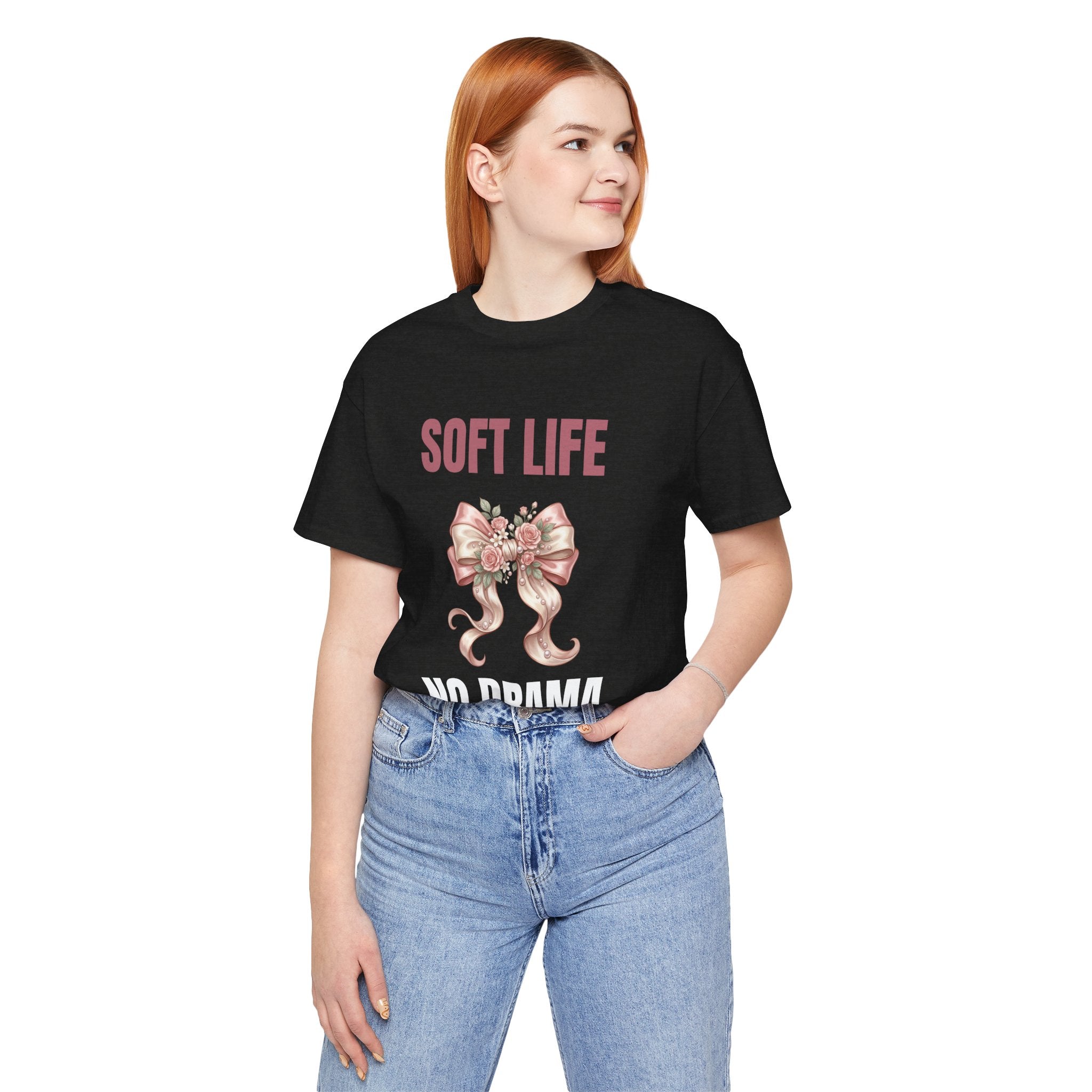 Soft Life No Drama T-Shirt — Pink Bow Floral Graphic Tee