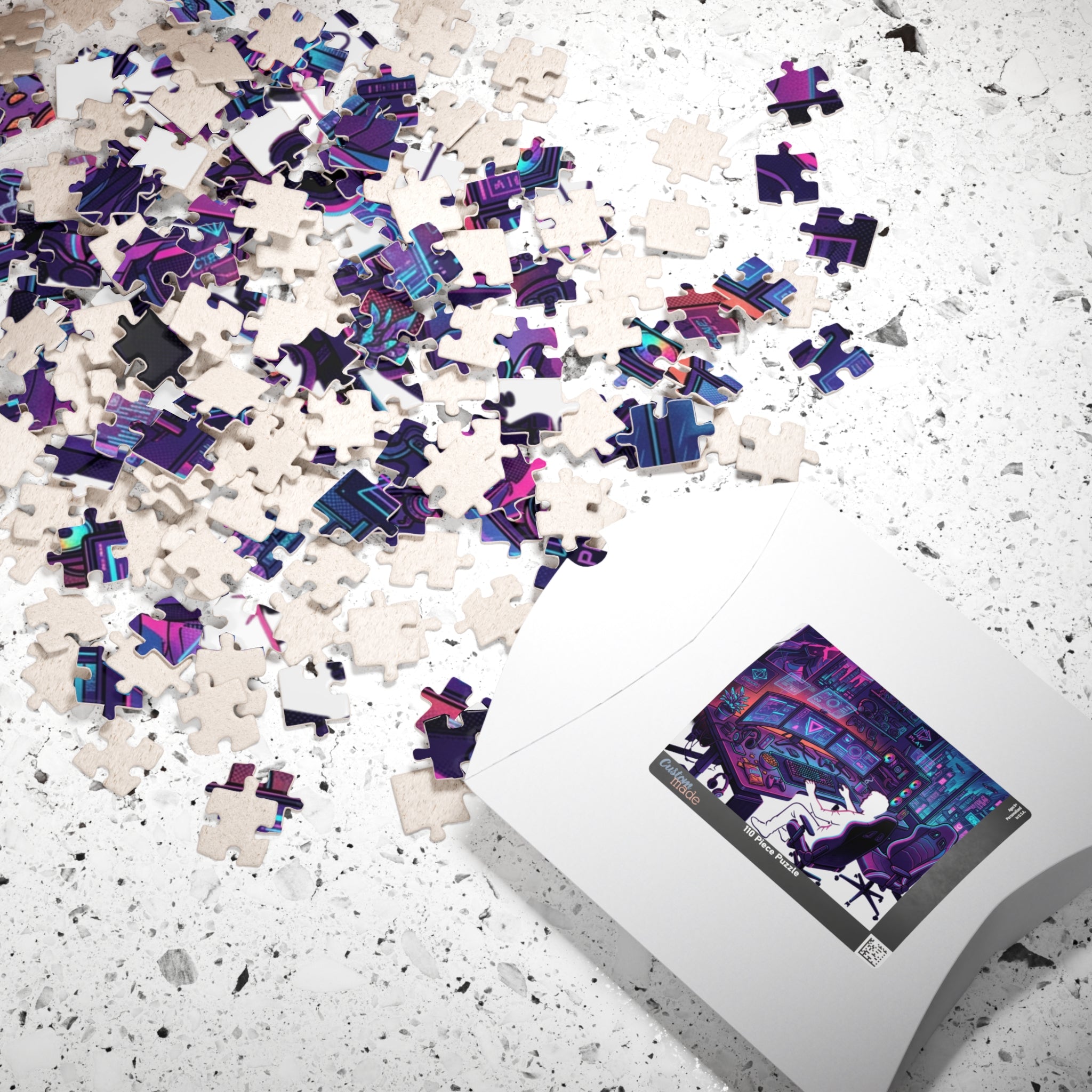 Gaming Setup Jigsaw Puzzle — Neon Cyberpunk Streamer Scene (110/252/520/1014 pcs)