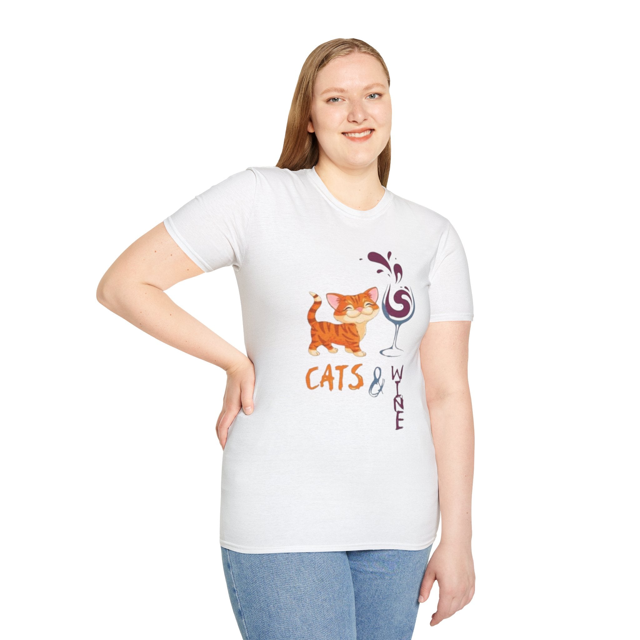 Cats & Wine T-Shirt — Cute Orange Cat with Wine Glass Graphic