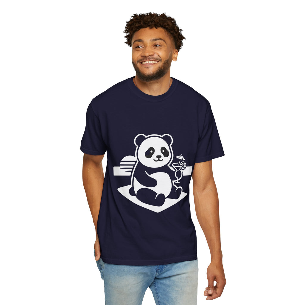Panda Picnic T-Shirt — Cute Relaxing Panda Holding Drink Graphic Tee