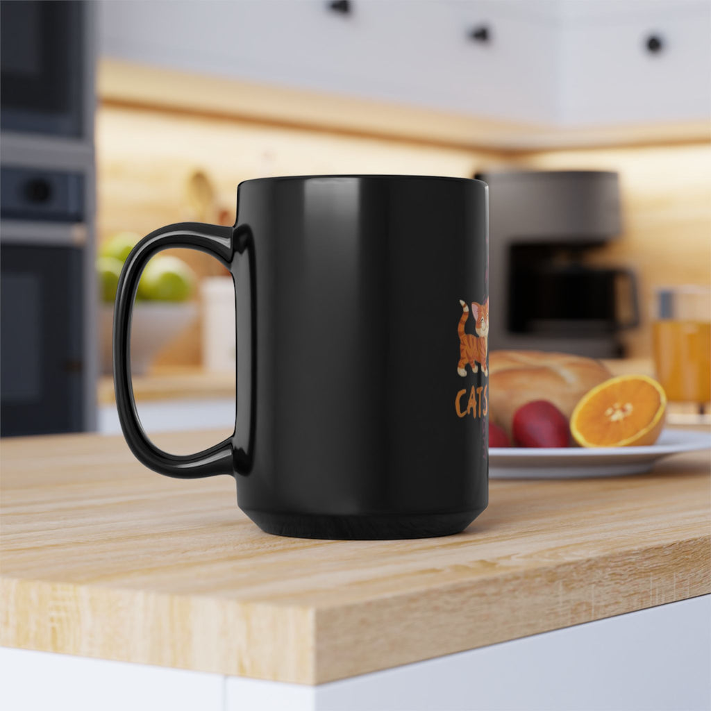 Cats & Wine Black Coffee Mug — Cute Cat Wine Lover Gift (11oz/15oz)