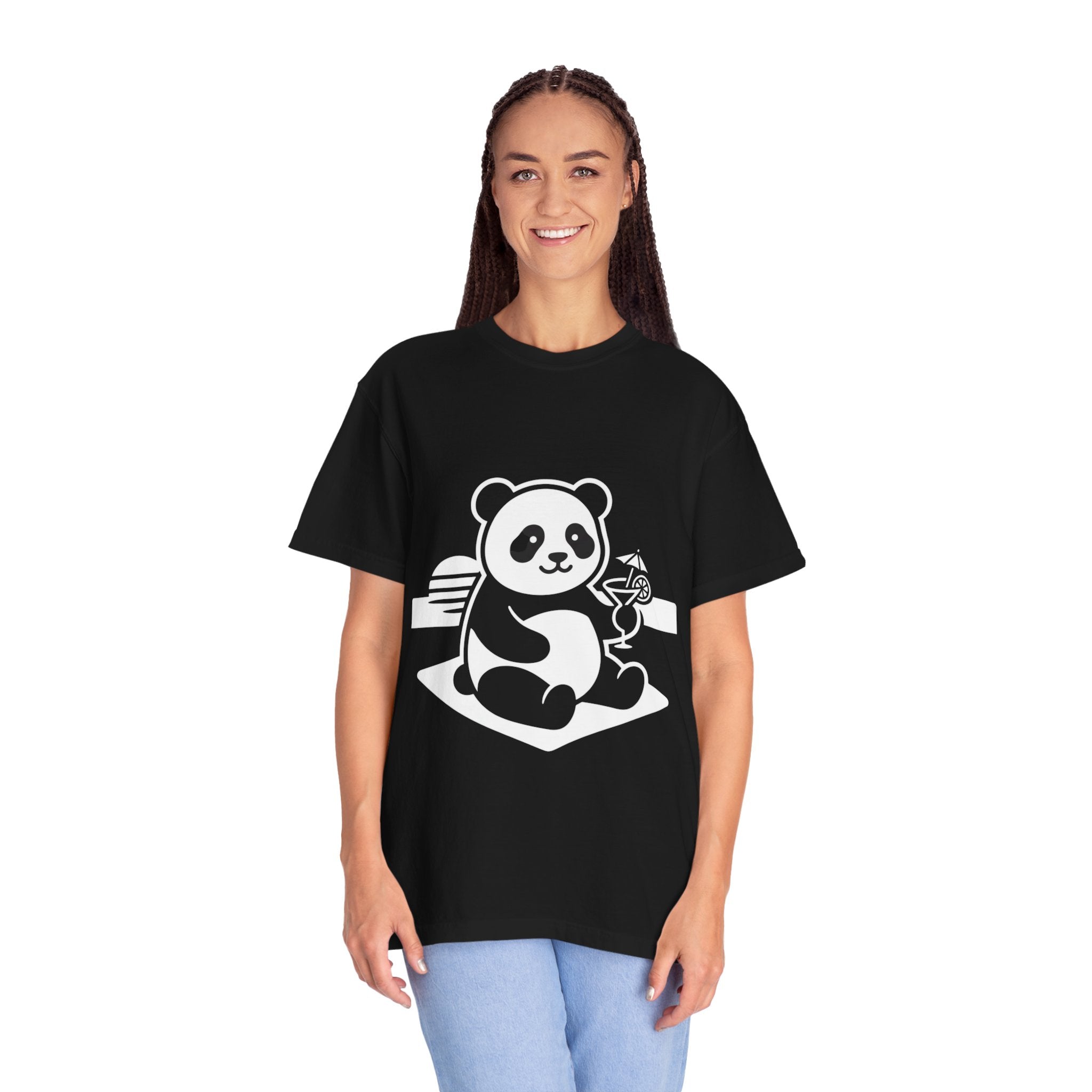 Panda Picnic T-Shirt — Cute Relaxing Panda Holding Drink Graphic Tee