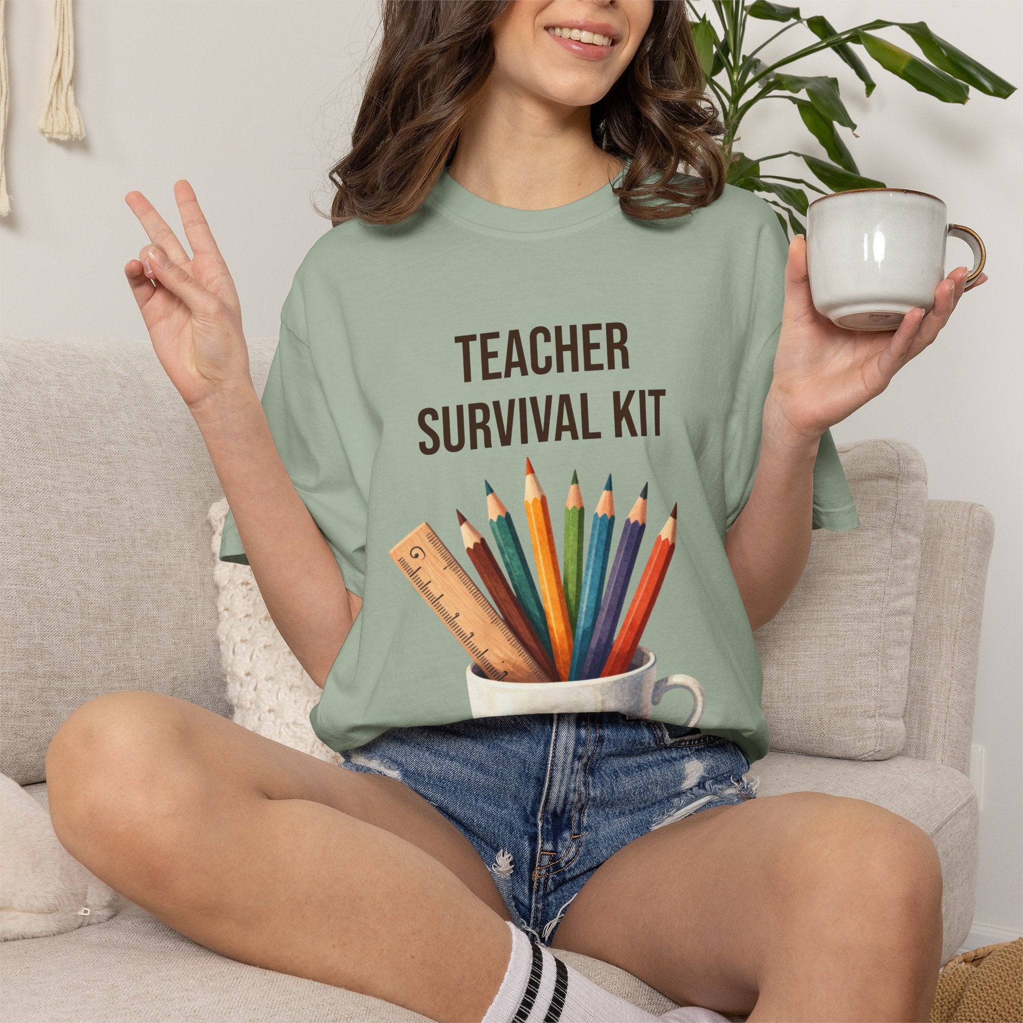 Teacher Survival Kit T-Shirt — Cute Pencil & Mug Graphic Tee for Teachers, Back-to-School Gift