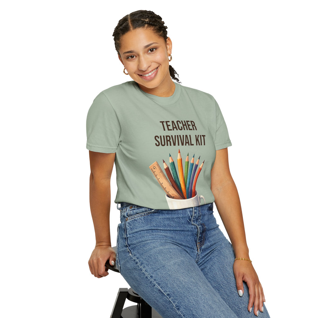 Teacher Survival Kit T-Shirt — Cute Pencil & Mug Graphic Tee for Teachers, Back-to-School Gift