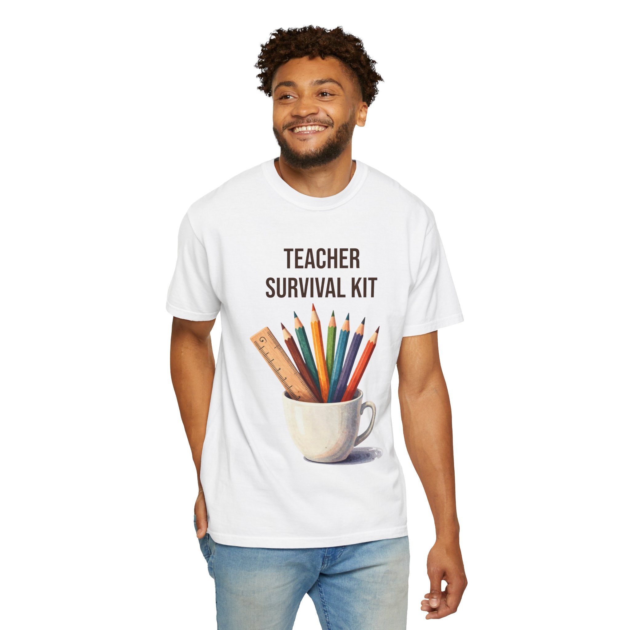 Teacher Survival Kit T-Shirt — Cute Pencil & Mug Graphic Tee for Teachers, Back-to-School Gift