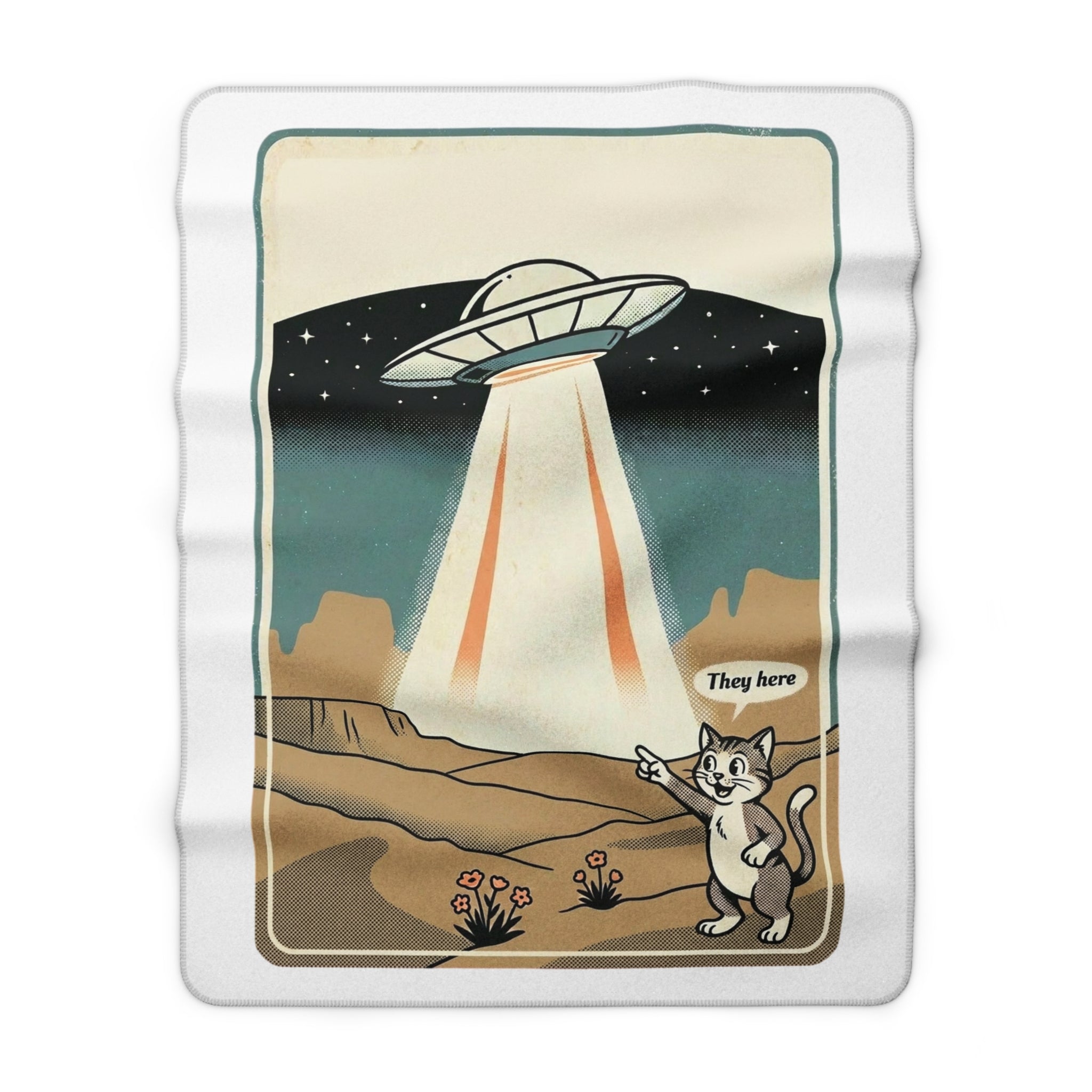 Alien Arrival Sherpa Fleece Blanket — "They here!" UFO Cozy Throw