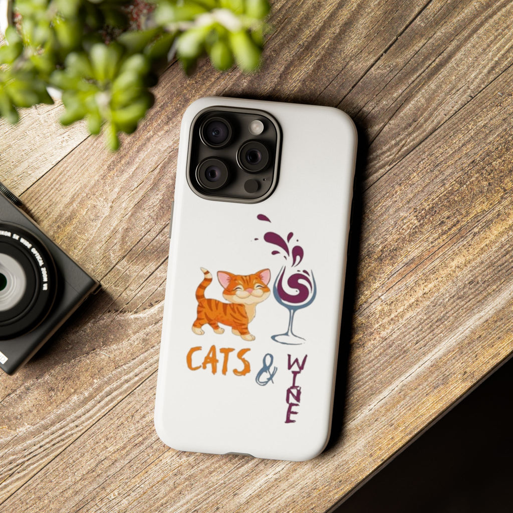 Cats & Wine Phone Case — Cute Orange Cat with Wine Glass Protective Case