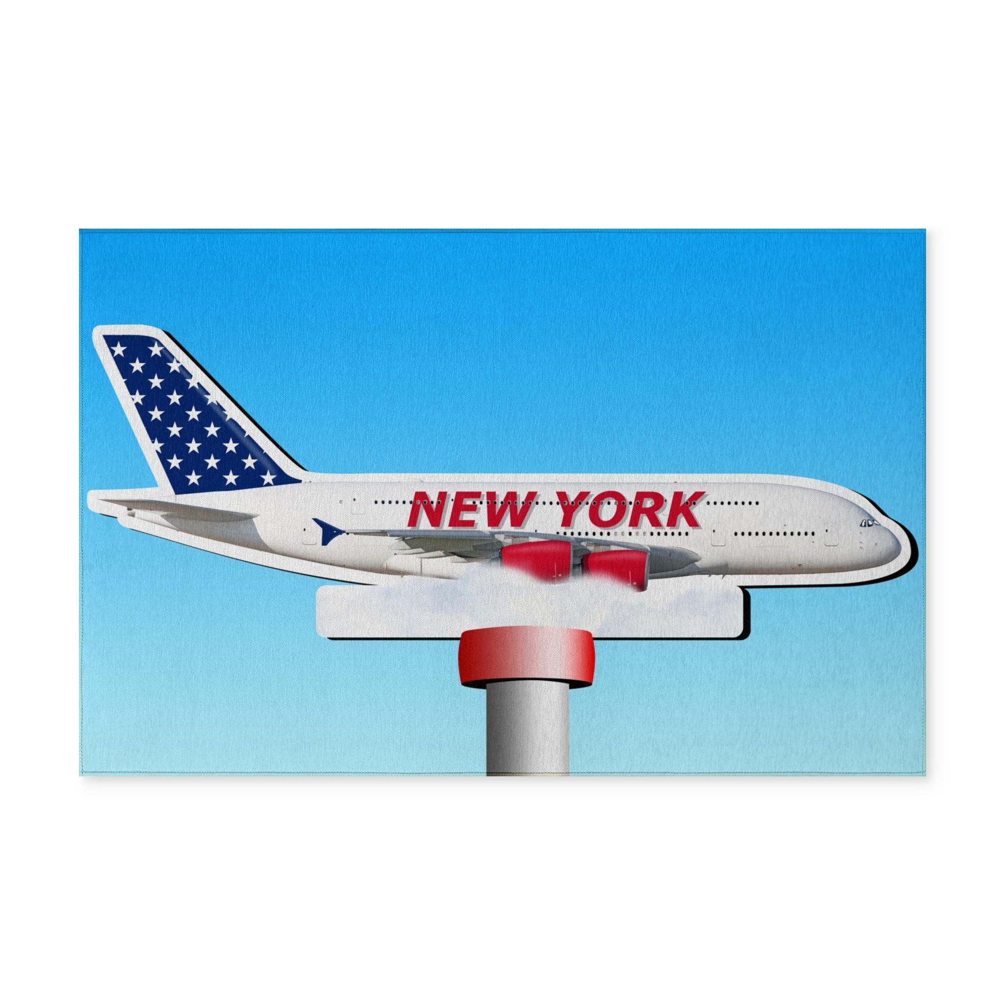 New York Airplane Washable Rug — Travel-Themed Kids Room Mat