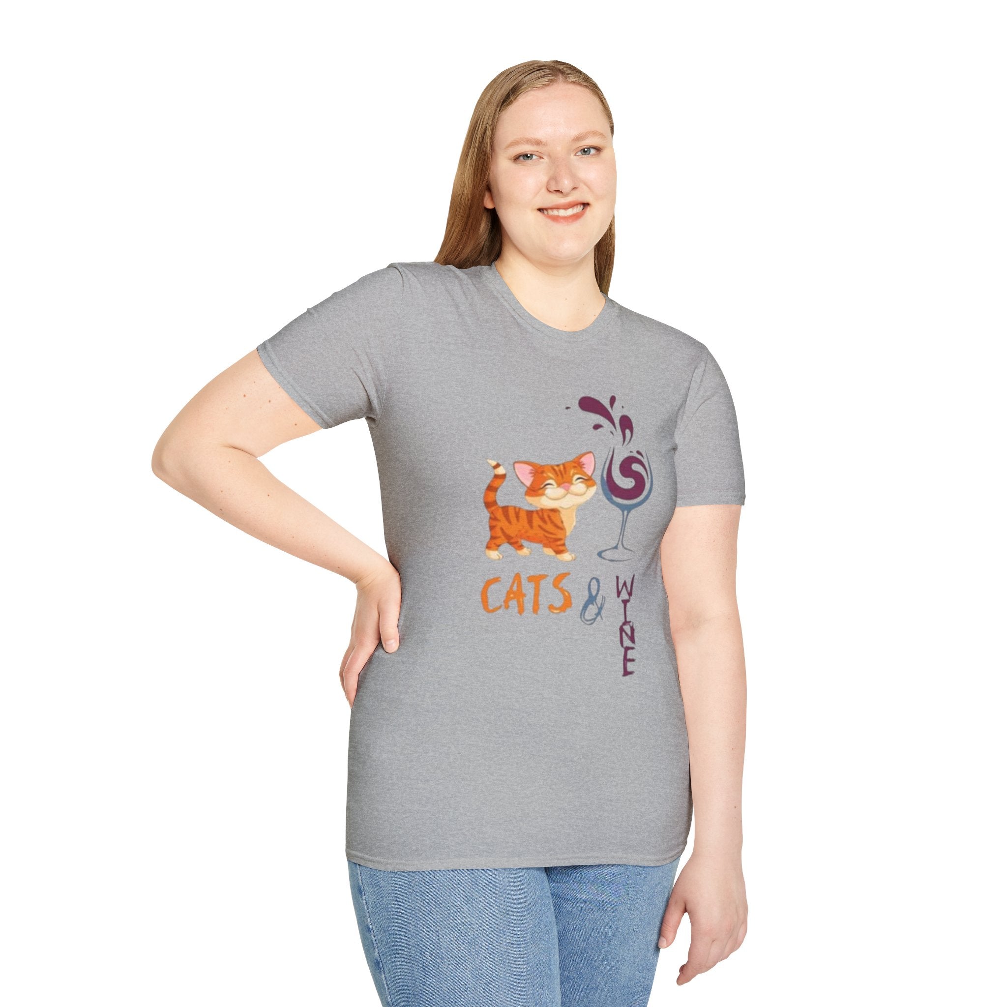 Cats & Wine T-Shirt — Cute Orange Cat with Wine Glass Graphic