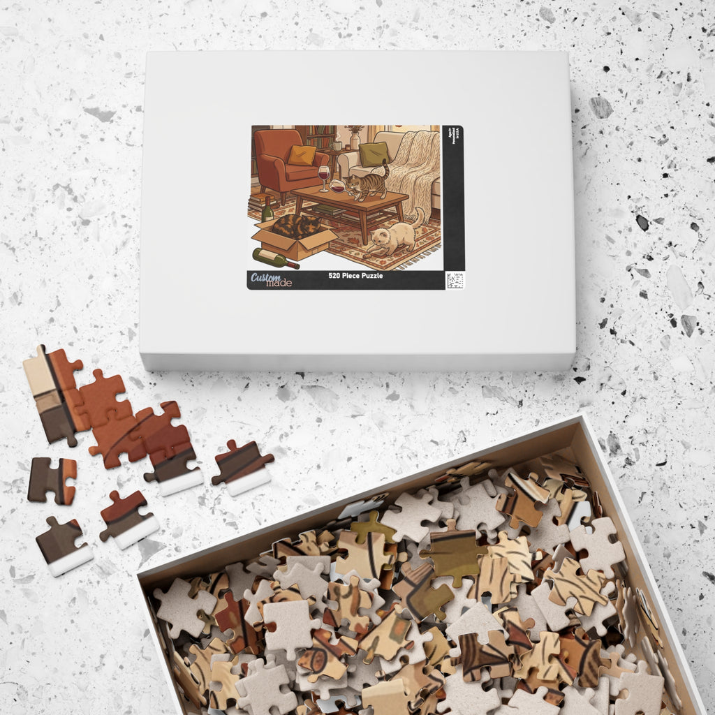 Cozy Living Room Cats Puzzle — 252/520-Piece Jigsaw