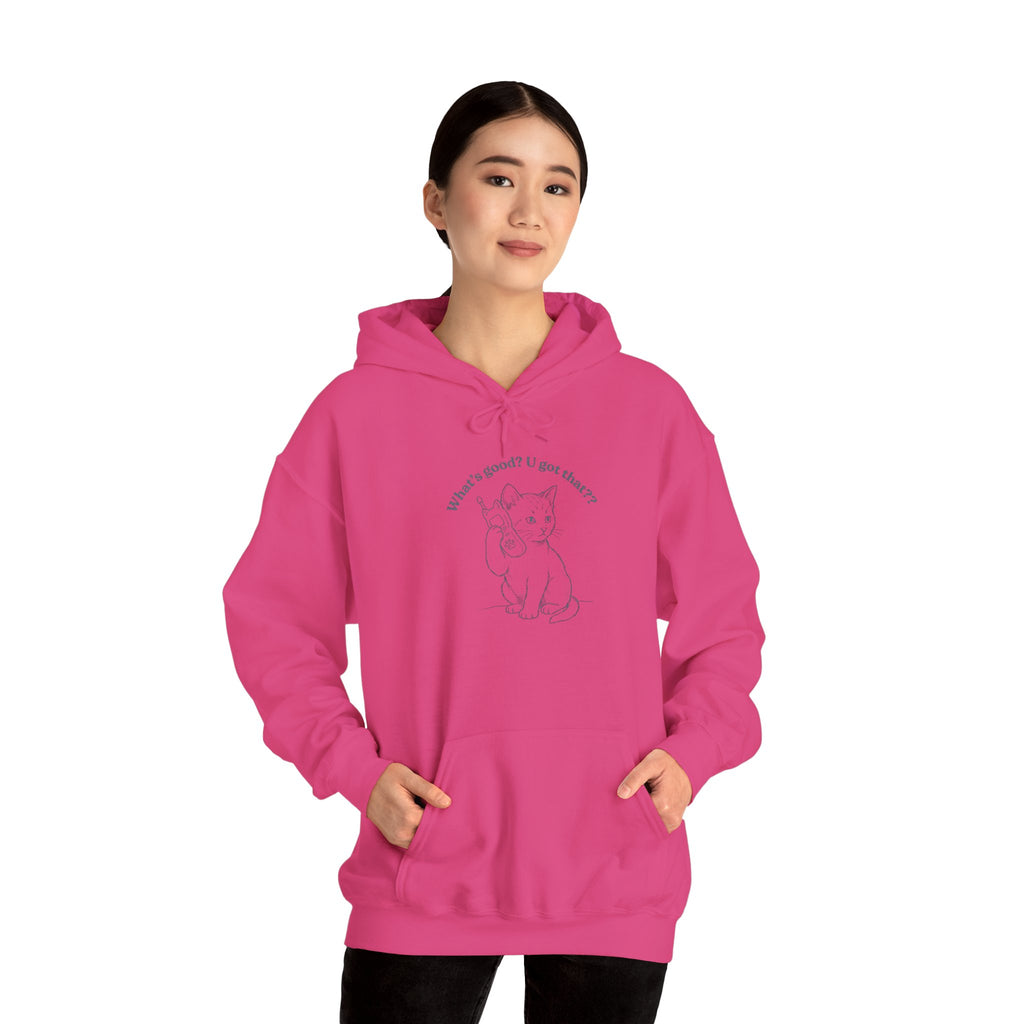 Fun Cat on Phone Hoodie — "What’s good? You got that??"
