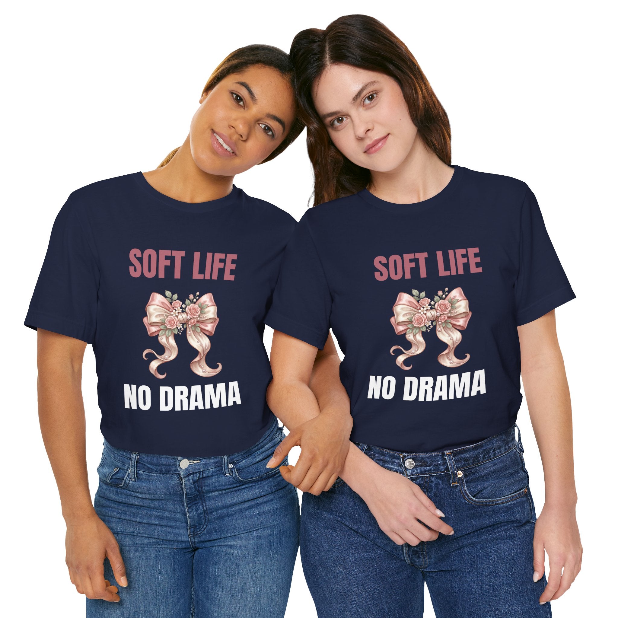Soft Life No Drama T-Shirt — Pink Bow Floral Graphic Tee