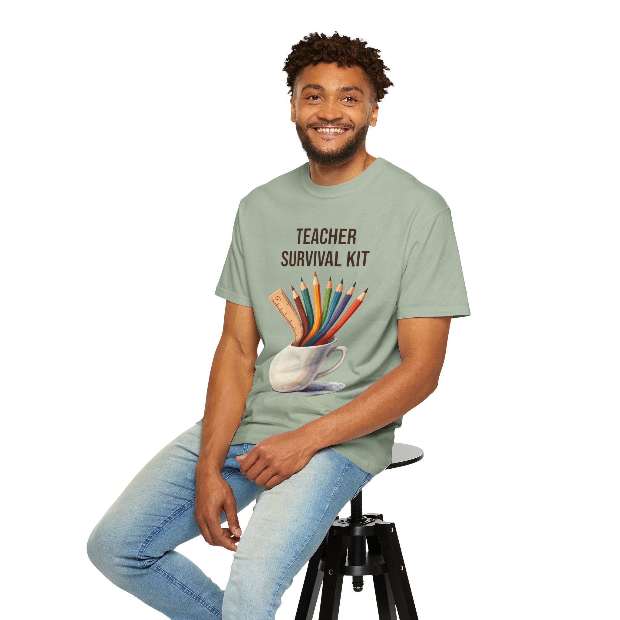 Teacher Survival Kit T-Shirt — Cute Pencil & Mug Graphic Tee for Teachers, Back-to-School Gift