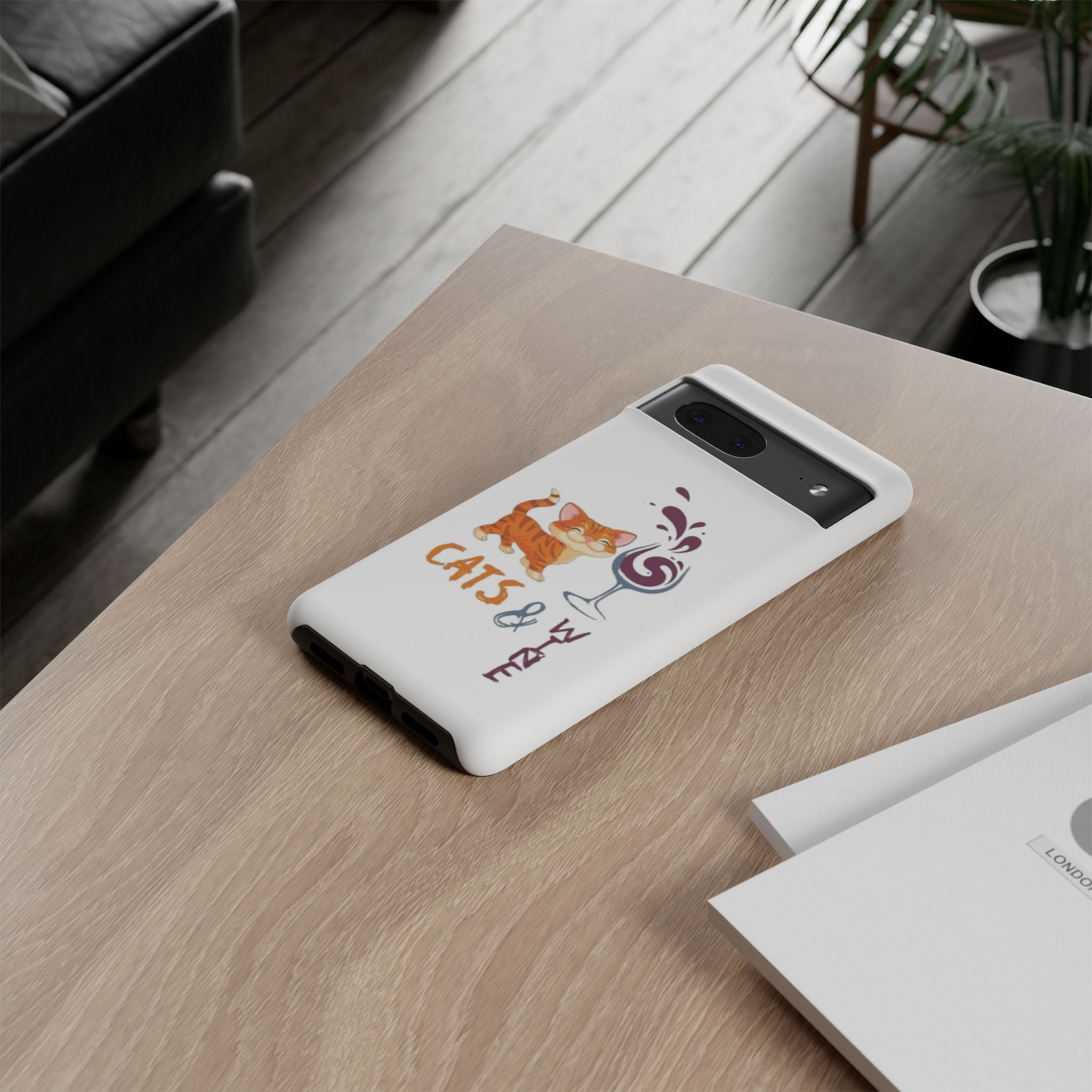 Cats & Wine Phone Case — Cute Orange Cat with Wine Glass Protective Case
