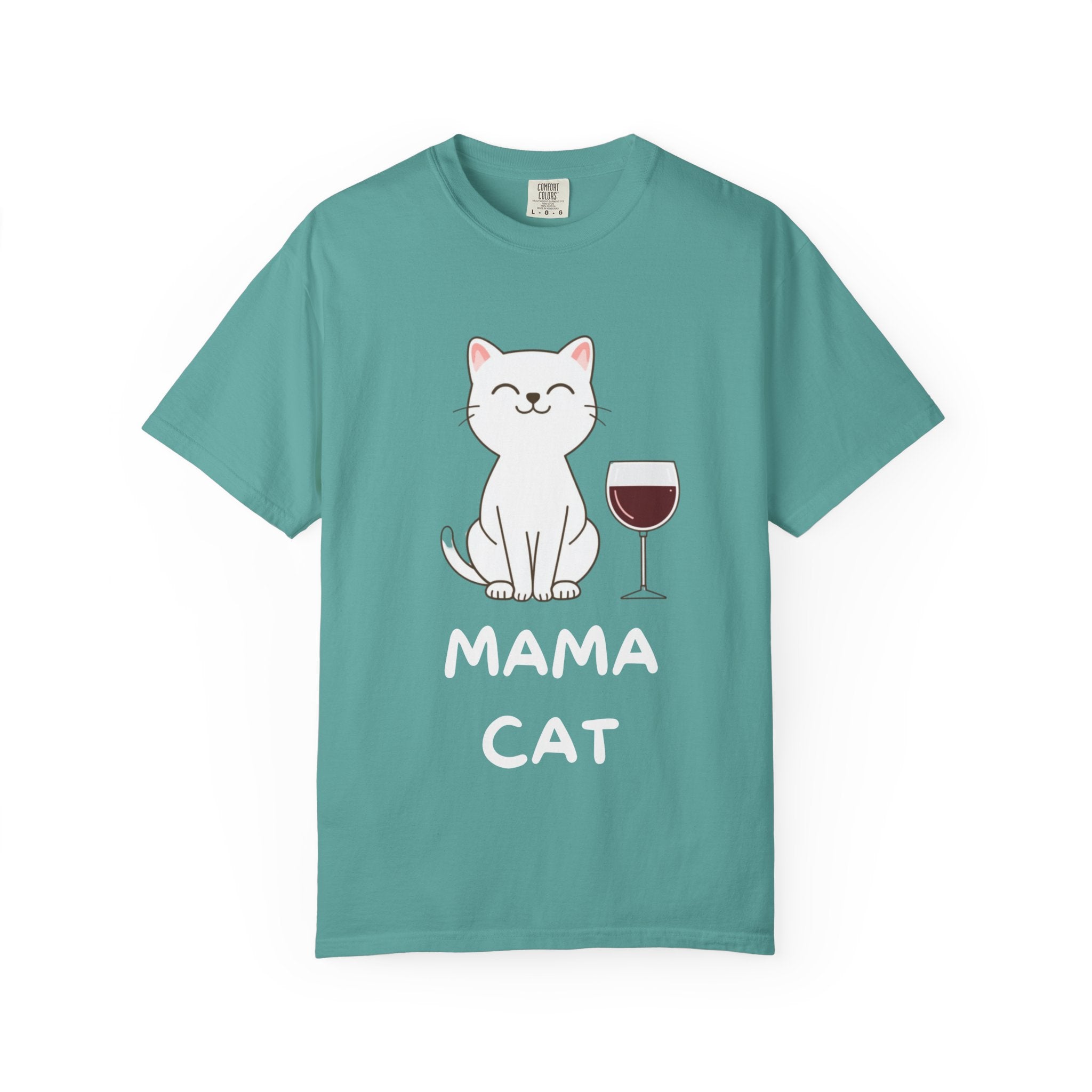 Mama Cat T-Shirt — Cute Cat & Wine Graphic Tee for Cat Moms