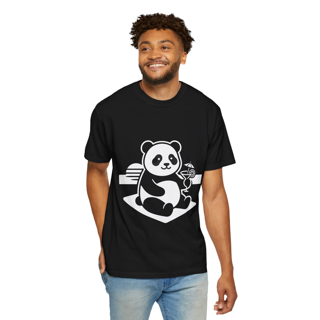 Panda Picnic T-Shirt — Cute Relaxing Panda Holding Drink Graphic Tee
