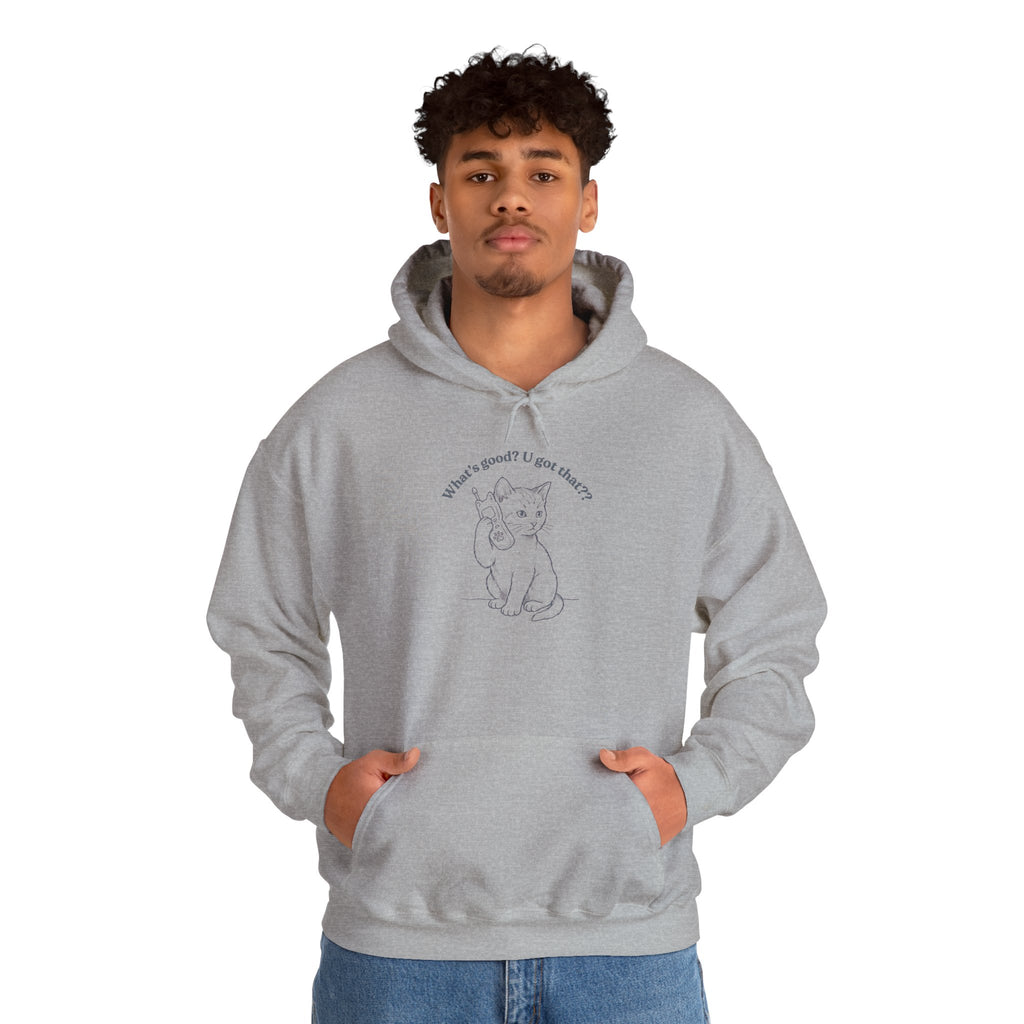 Fun Cat on Phone Hoodie — "What’s good? You got that??"