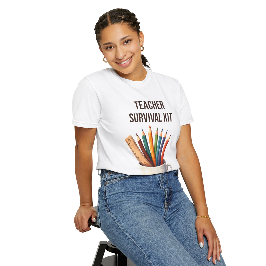 Teacher Survival Kit T-Shirt — Cute Pencil & Mug Graphic Tee for Teachers, Back-to-School Gift