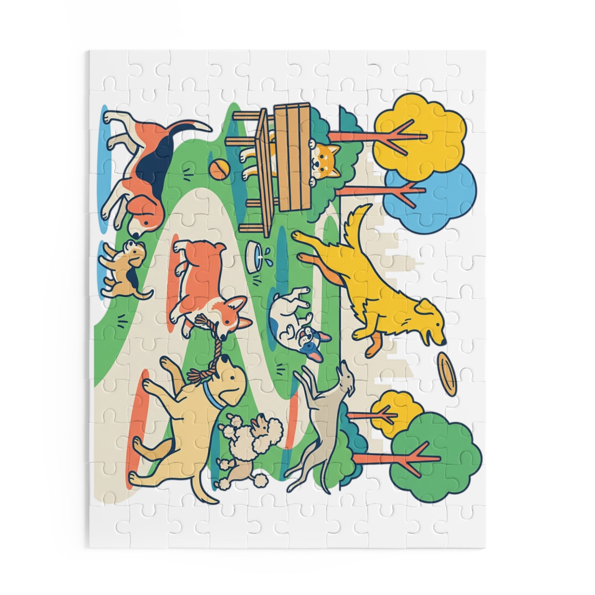 Dog Park Jigsaw Puzzle — Playful Dogs Scene (120/252 pcs)