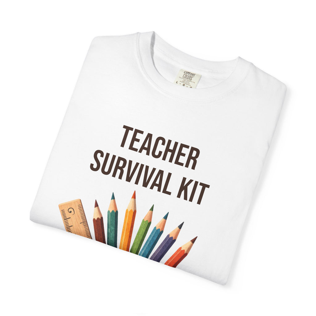 Teacher Survival Kit T-Shirt — Cute Pencil & Mug Graphic Tee for Teachers, Back-to-School Gift