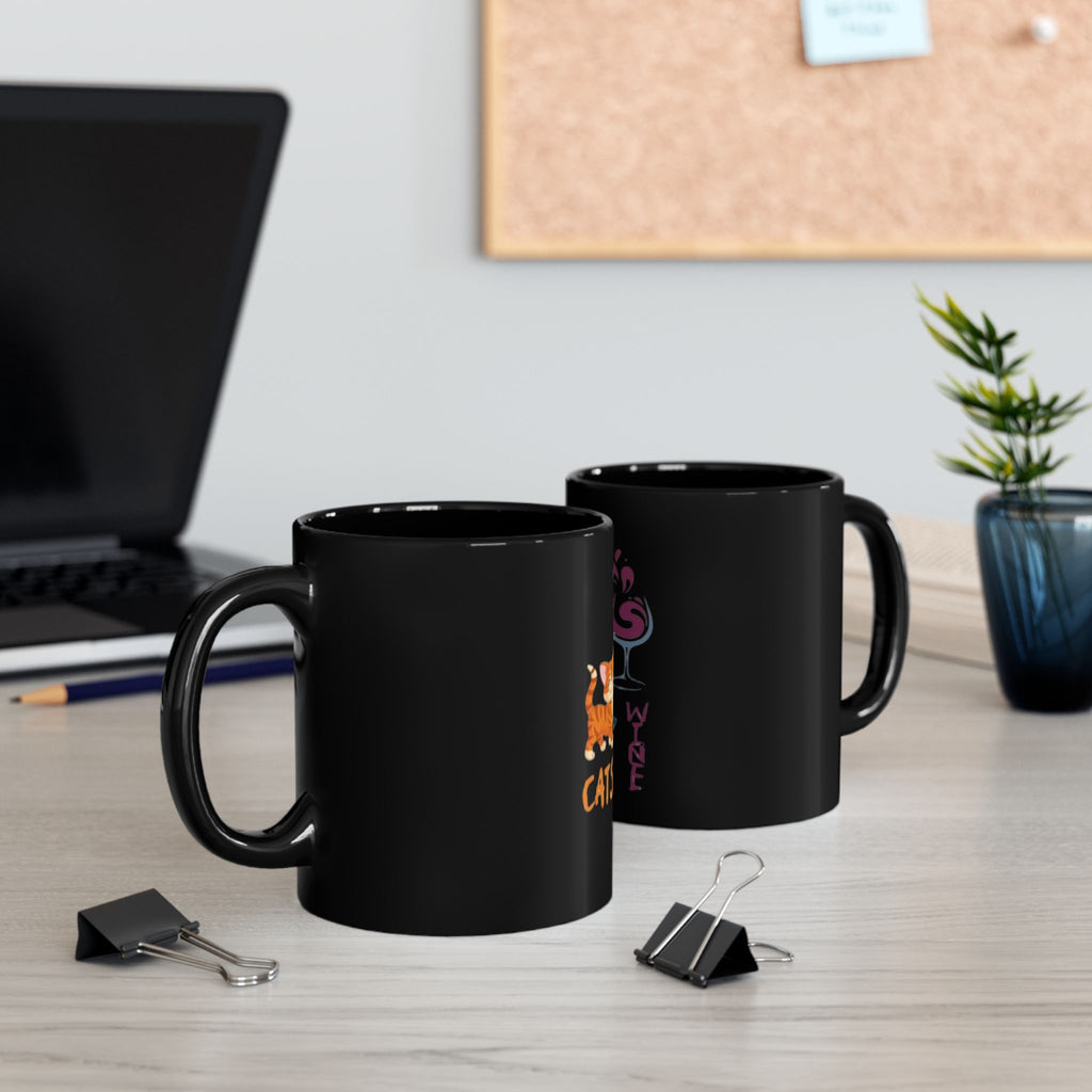 Cats & Wine Black Coffee Mug — Cute Cat Wine Lover Gift (11oz/15oz)