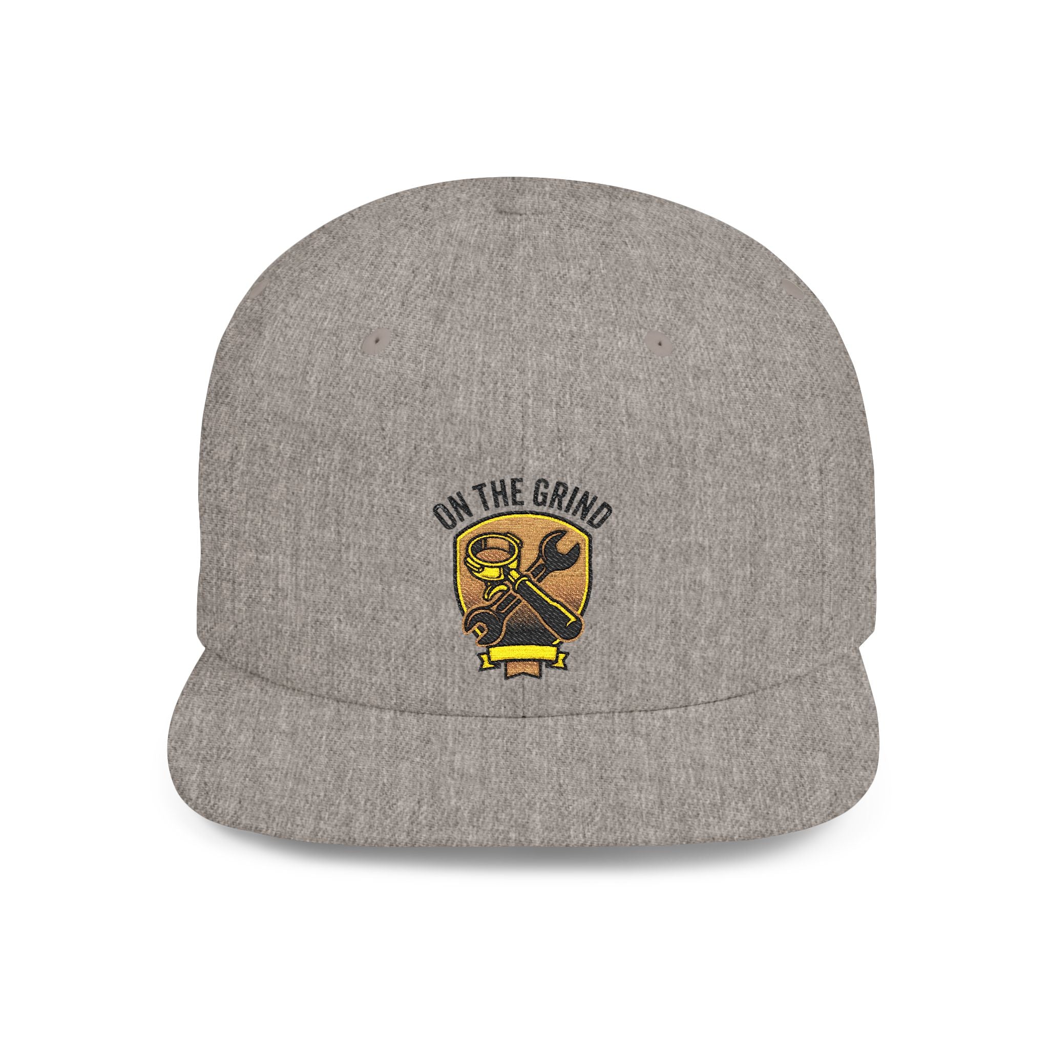 Snapback Hat — "On The Grind" Vintage Tool Crest Flat Bill Cap