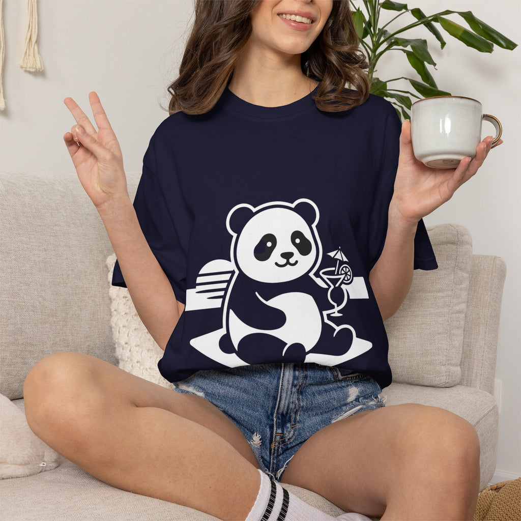 Panda Picnic T-Shirt — Cute Relaxing Panda Holding Drink Graphic Tee