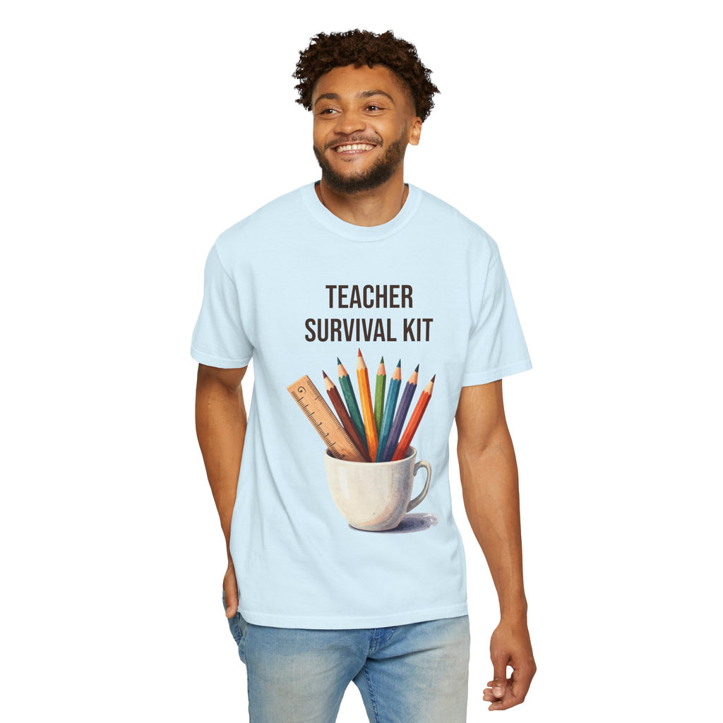 Teacher Survival Kit T-Shirt — Cute Pencil & Mug Graphic Tee for Teachers, Back-to-School Gift