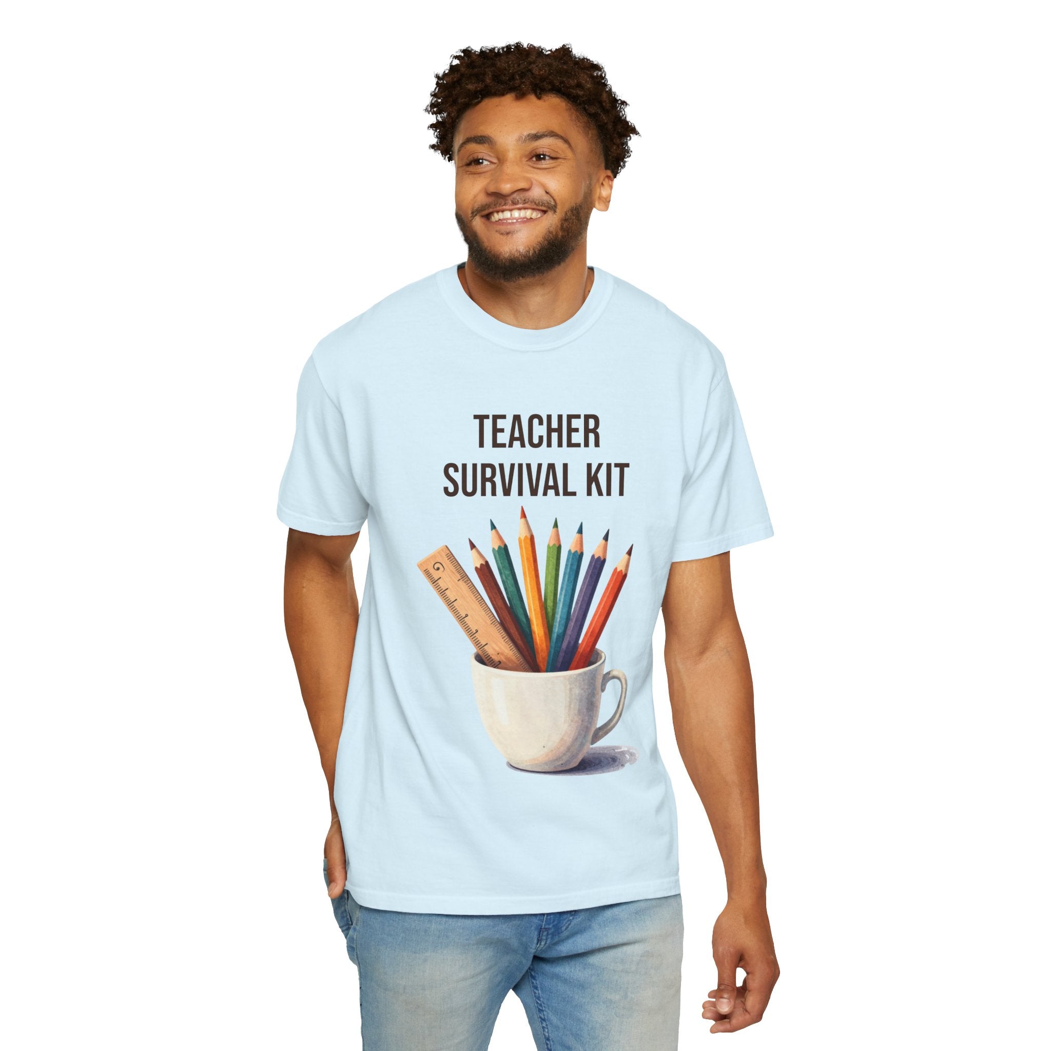 Teacher Survival Kit T-Shirt — Cute Pencil & Mug Graphic Tee for Teachers, Back-to-School Gift