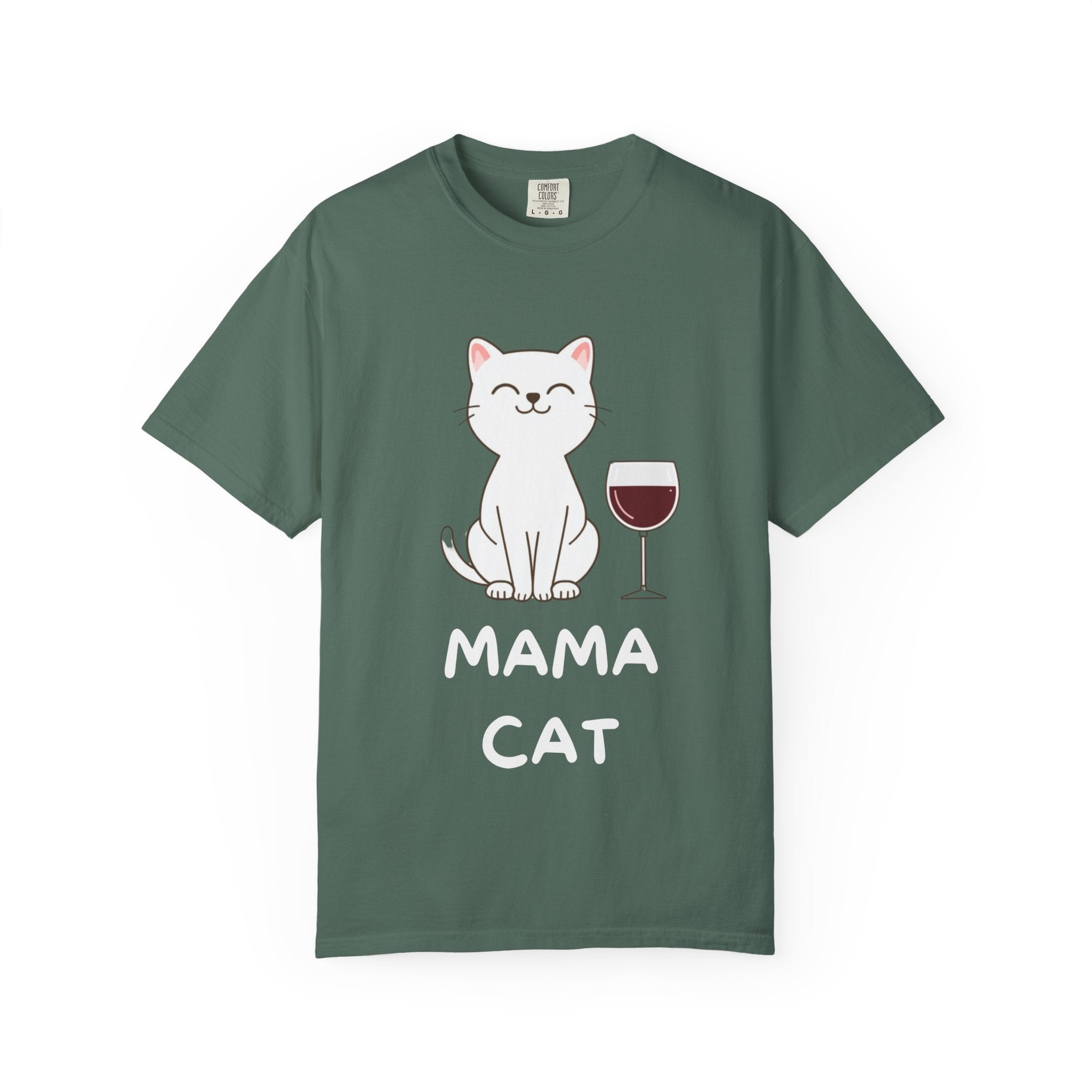 Mama Cat T-Shirt — Cute Cat & Wine Graphic Tee for Cat Moms