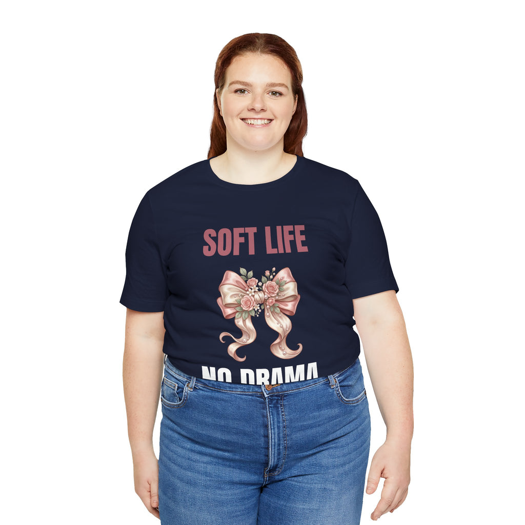 Soft Life No Drama T-Shirt — Pink Bow Floral Graphic Tee