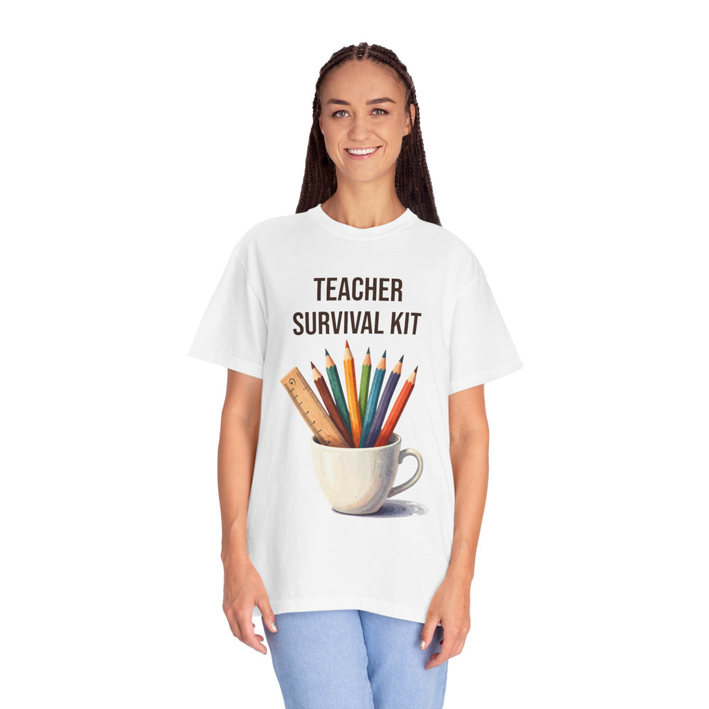 Teacher Survival Kit T-Shirt — Cute Pencil & Mug Graphic Tee for Teachers, Back-to-School Gift