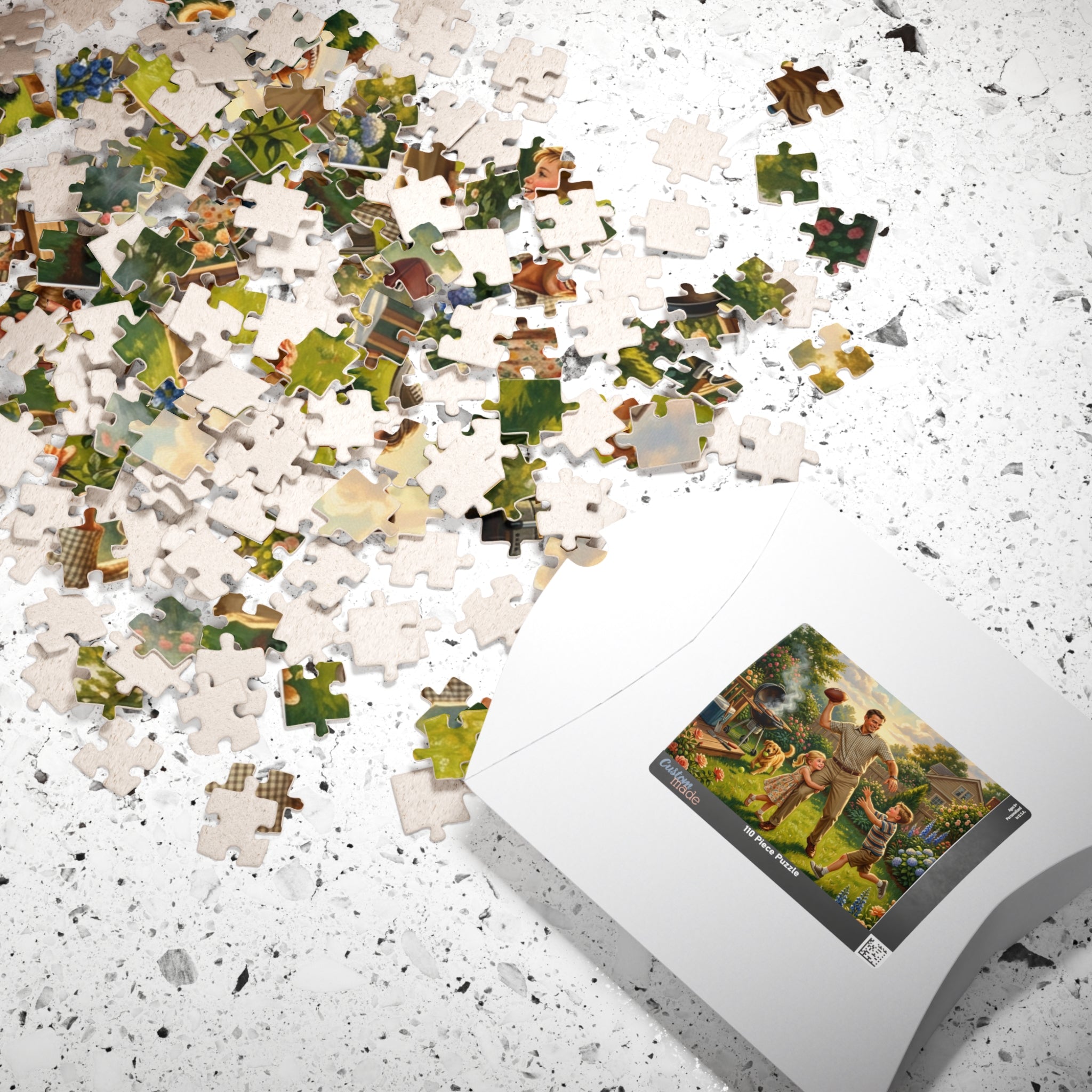 Backyard Family Football Puzzle — Vintage Dad Playing with Kids (110–520pcs)