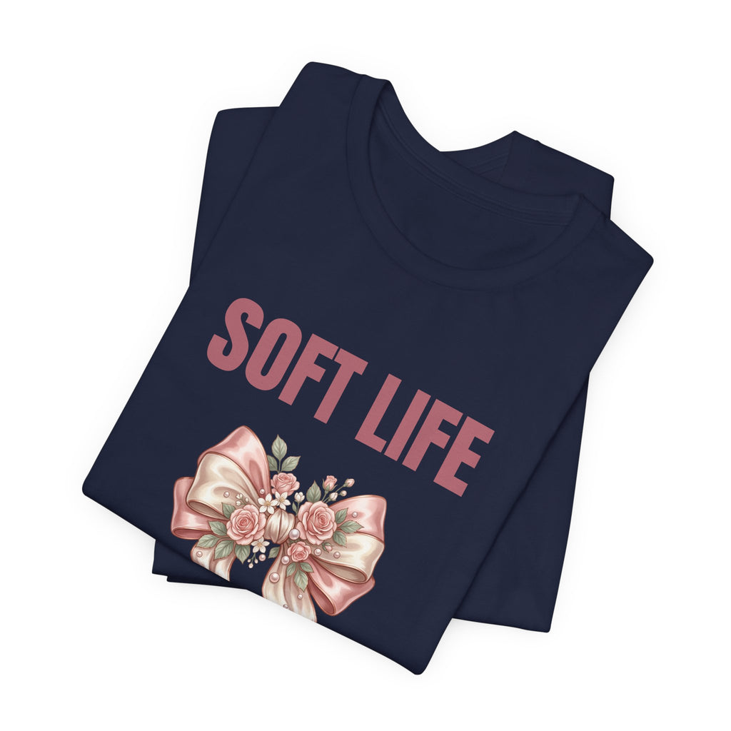 Soft Life No Drama T-Shirt — Pink Bow Floral Graphic Tee