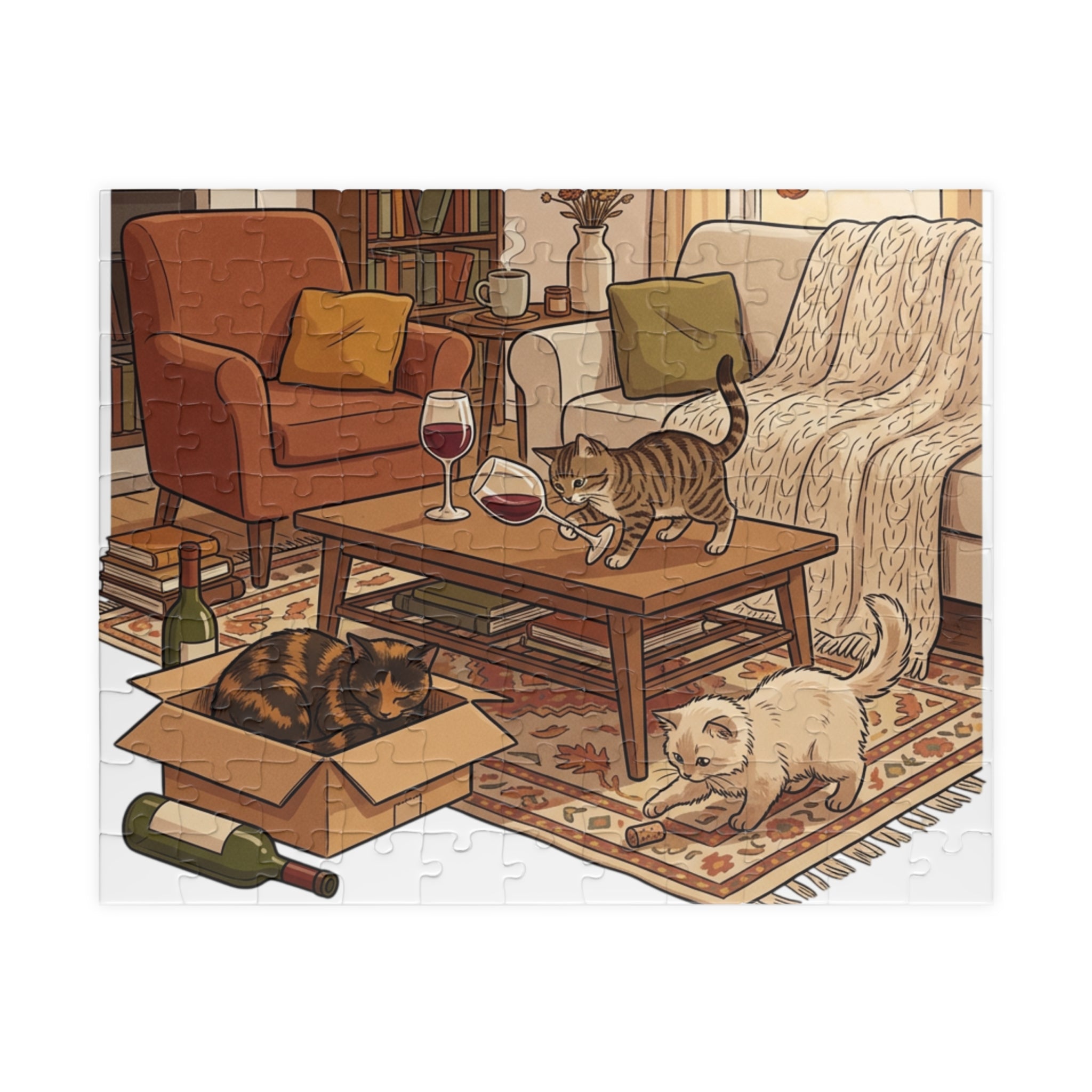 Cozy Living Room Cats Puzzle — 252/520-Piece Jigsaw