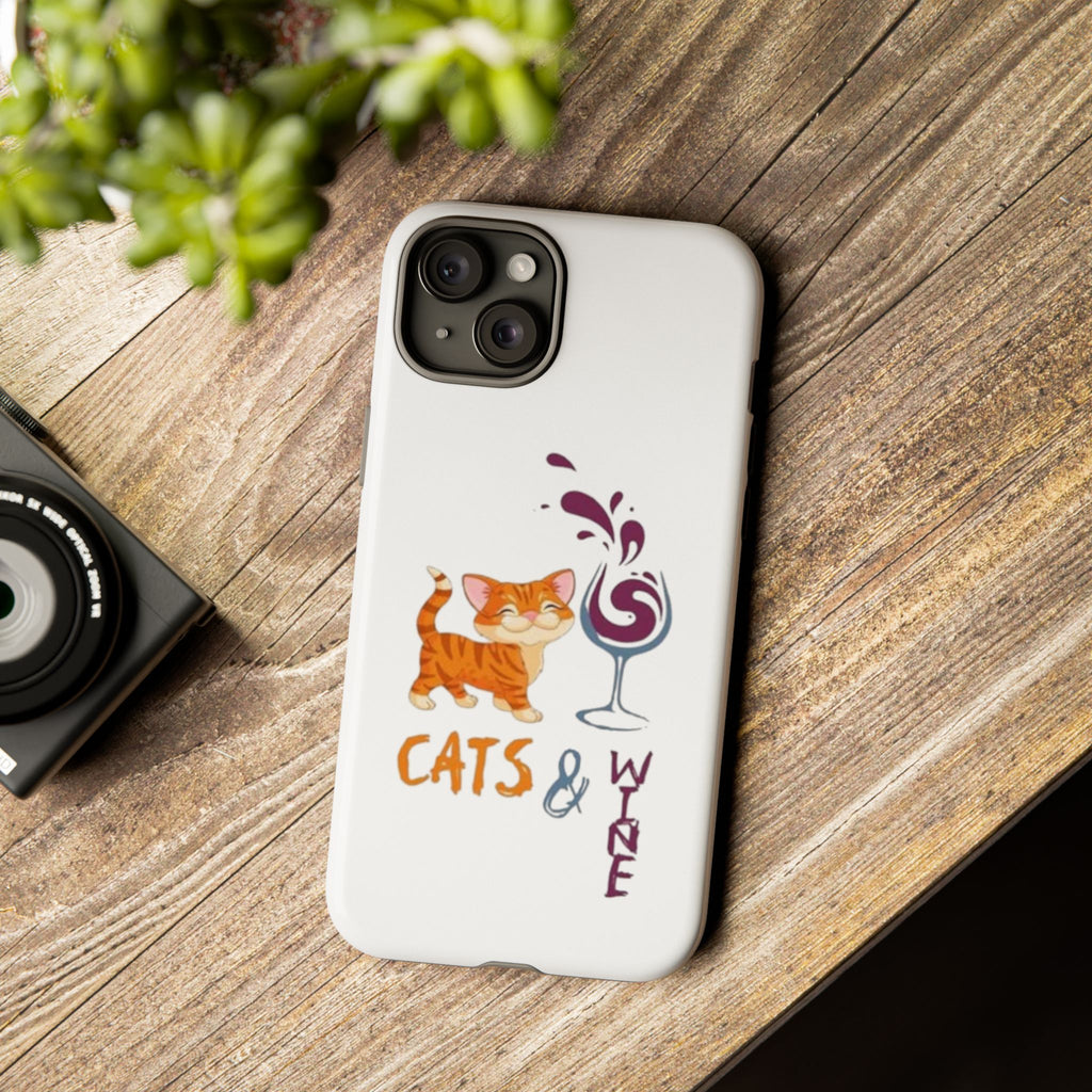 Cats & Wine Phone Case — Cute Orange Cat with Wine Glass Protective Case