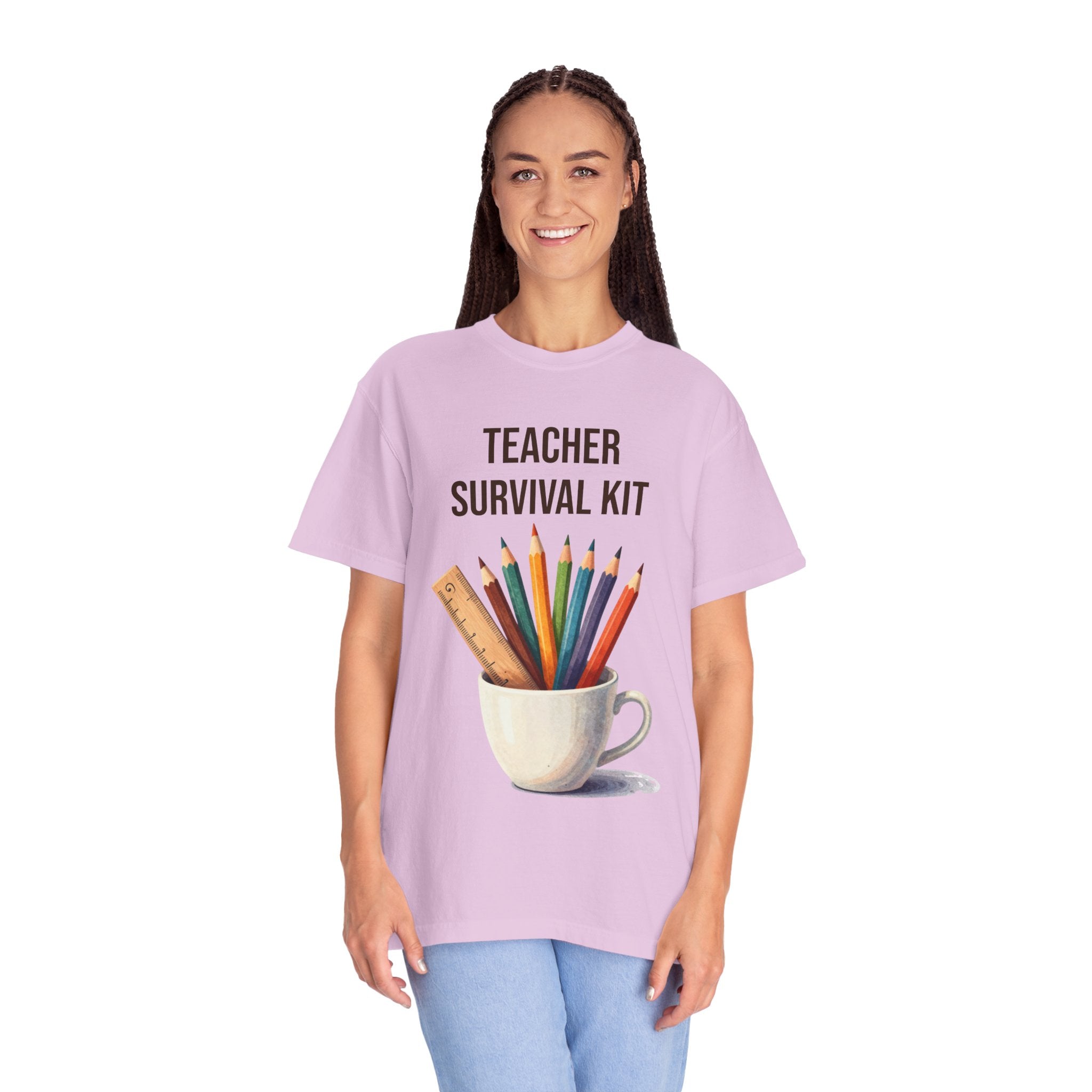 Teacher Survival Kit T-Shirt — Cute Pencil & Mug Graphic Tee for Teachers, Back-to-School Gift