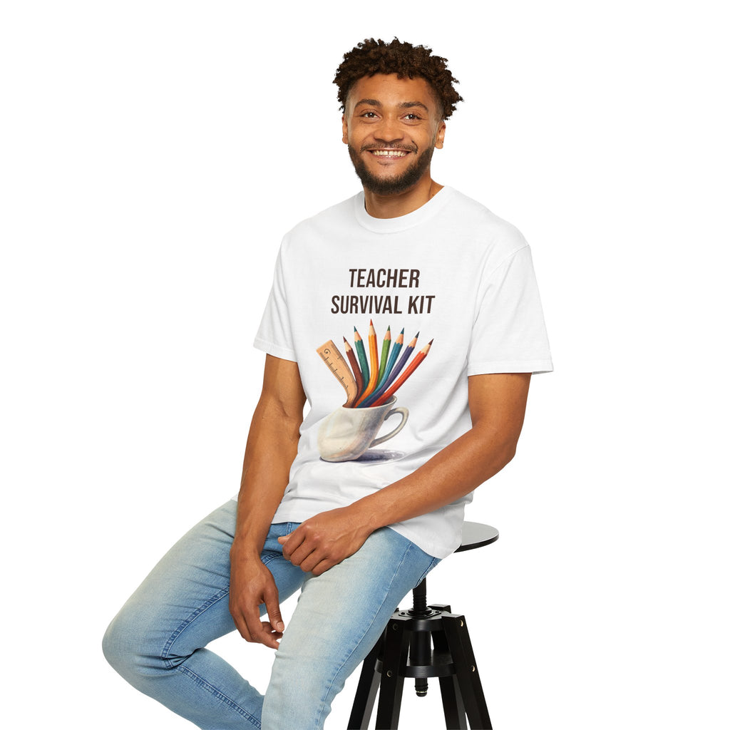 Teacher Survival Kit T-Shirt — Cute Pencil & Mug Graphic Tee for Teachers, Back-to-School Gift
