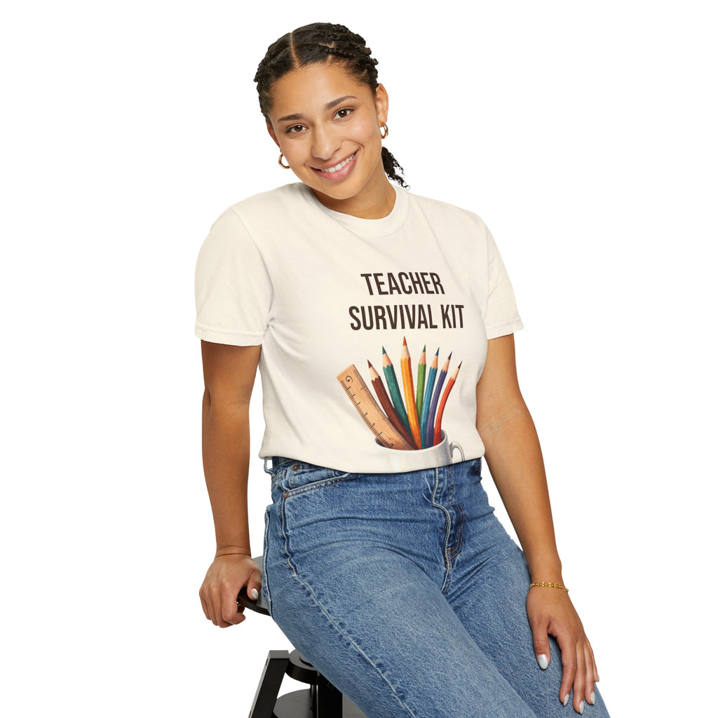 Teacher Survival Kit T-Shirt — Cute Pencil & Mug Graphic Tee for Teachers, Back-to-School Gift